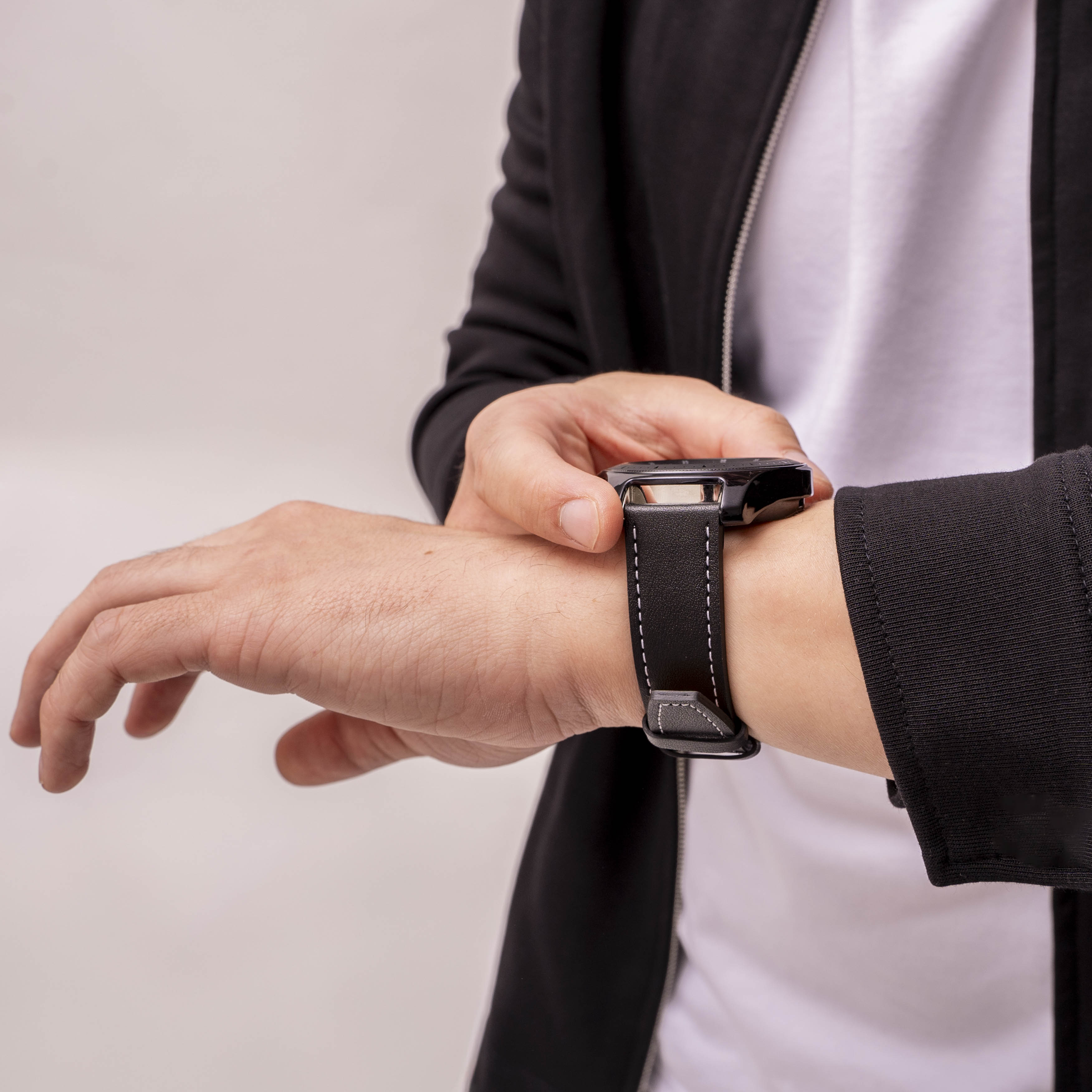 Amazfit GTR 3 (Pro) 'one push' leren bandje (zwart)