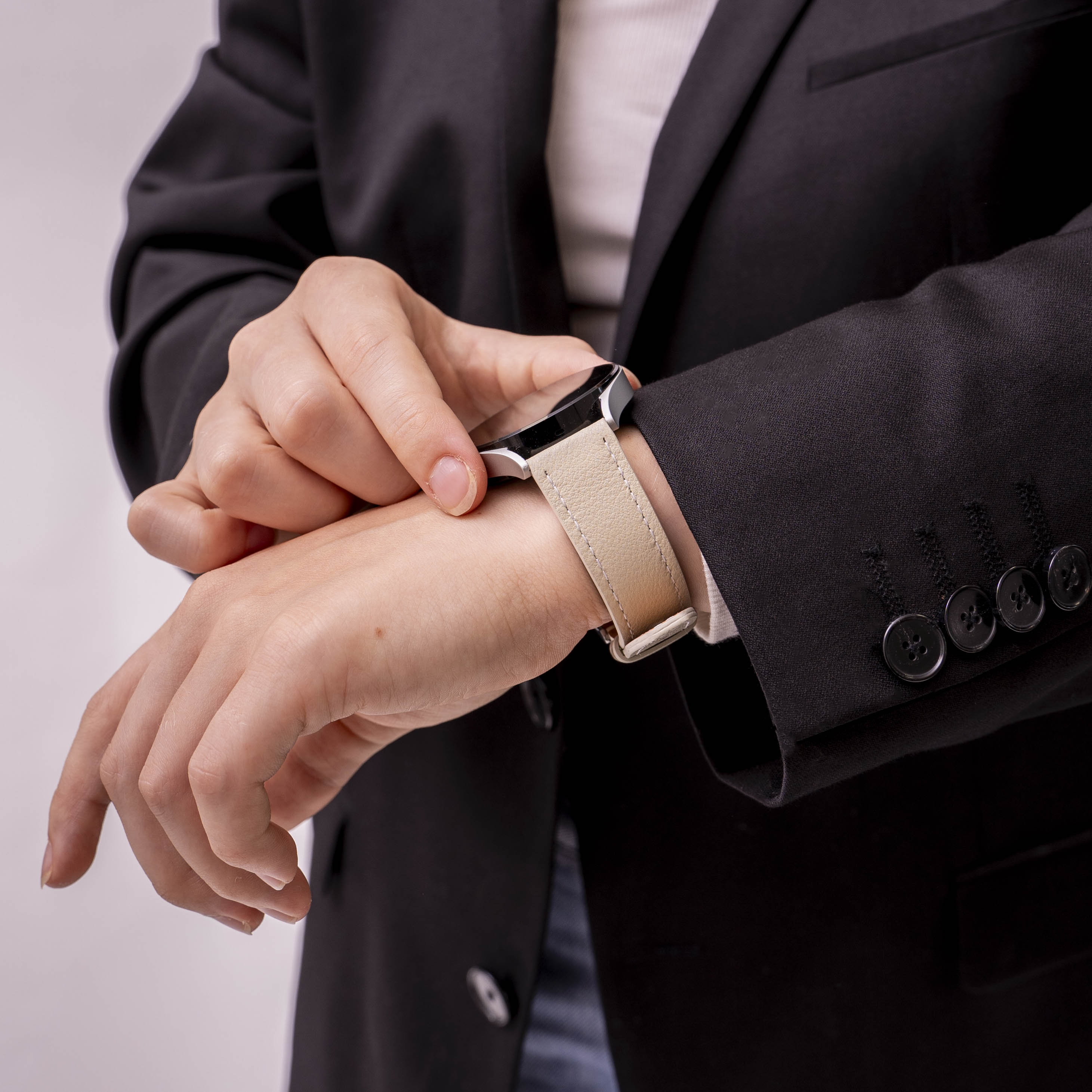 Samsung Galaxy Watch FE 'one push' leren bandje (beige)