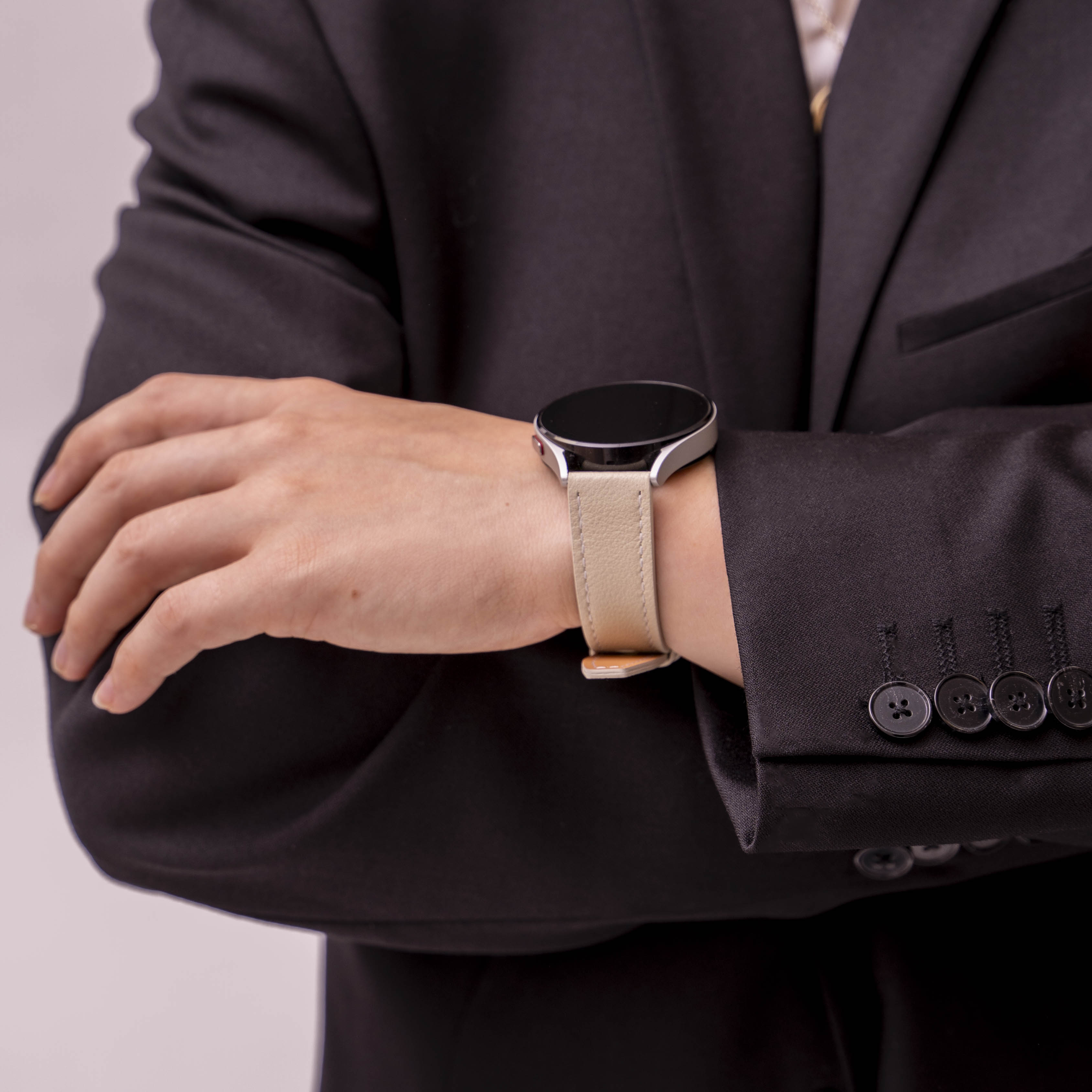 Withings Steel HR - 40mm 'one push' leren bandje (beige)