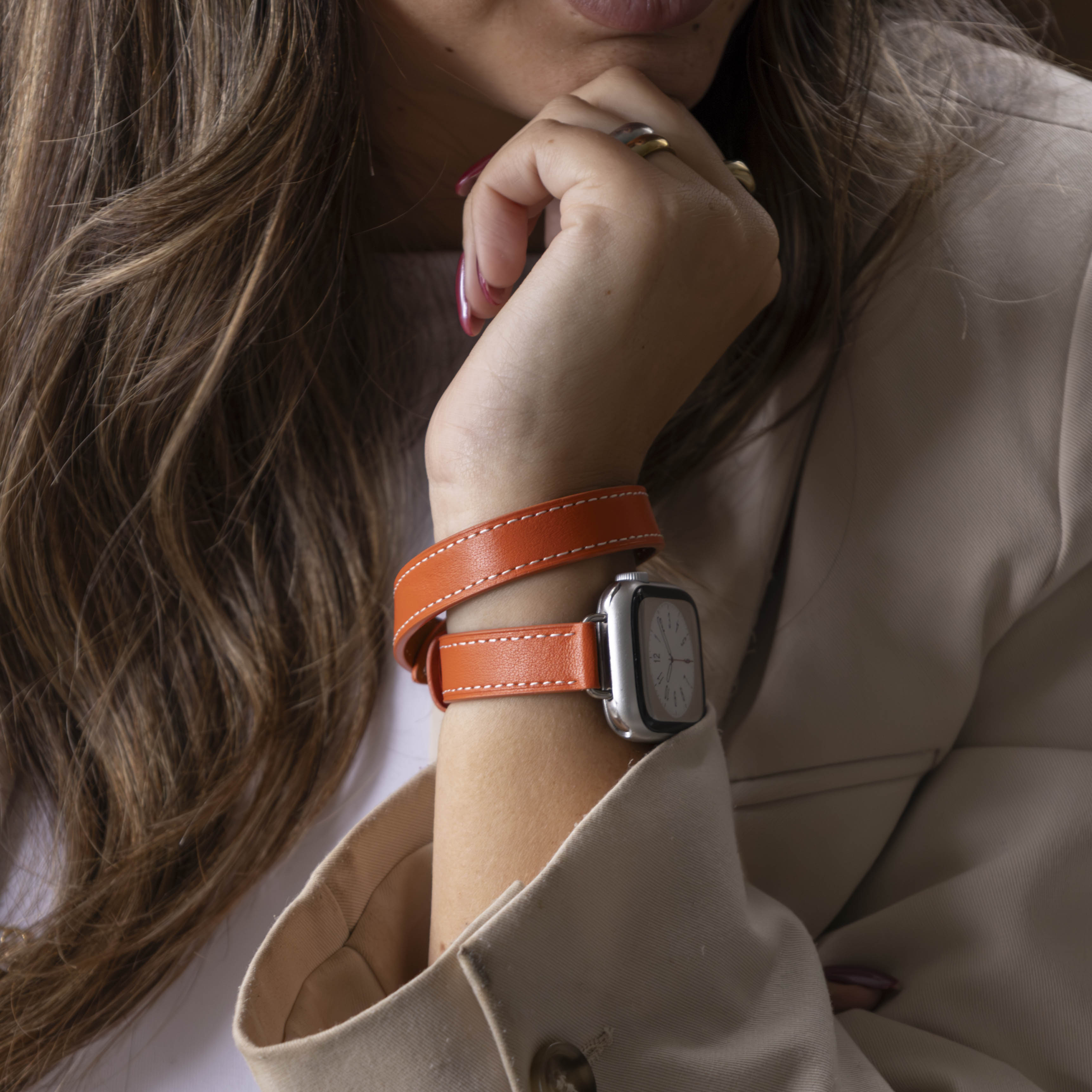 Apple Watch leren double tour band (oranje)