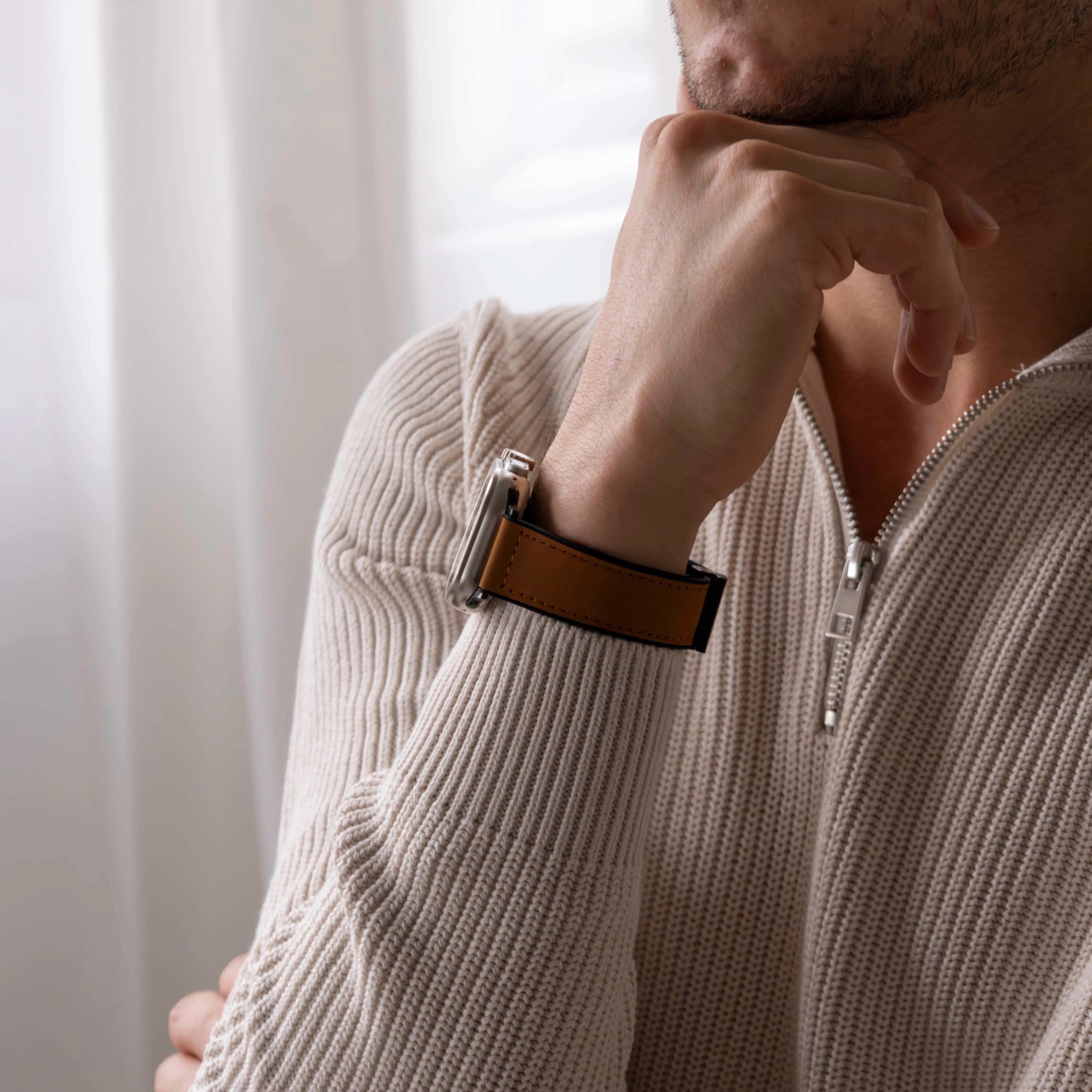 Apple Watch leren D-buckle bandje (lichtbruin)