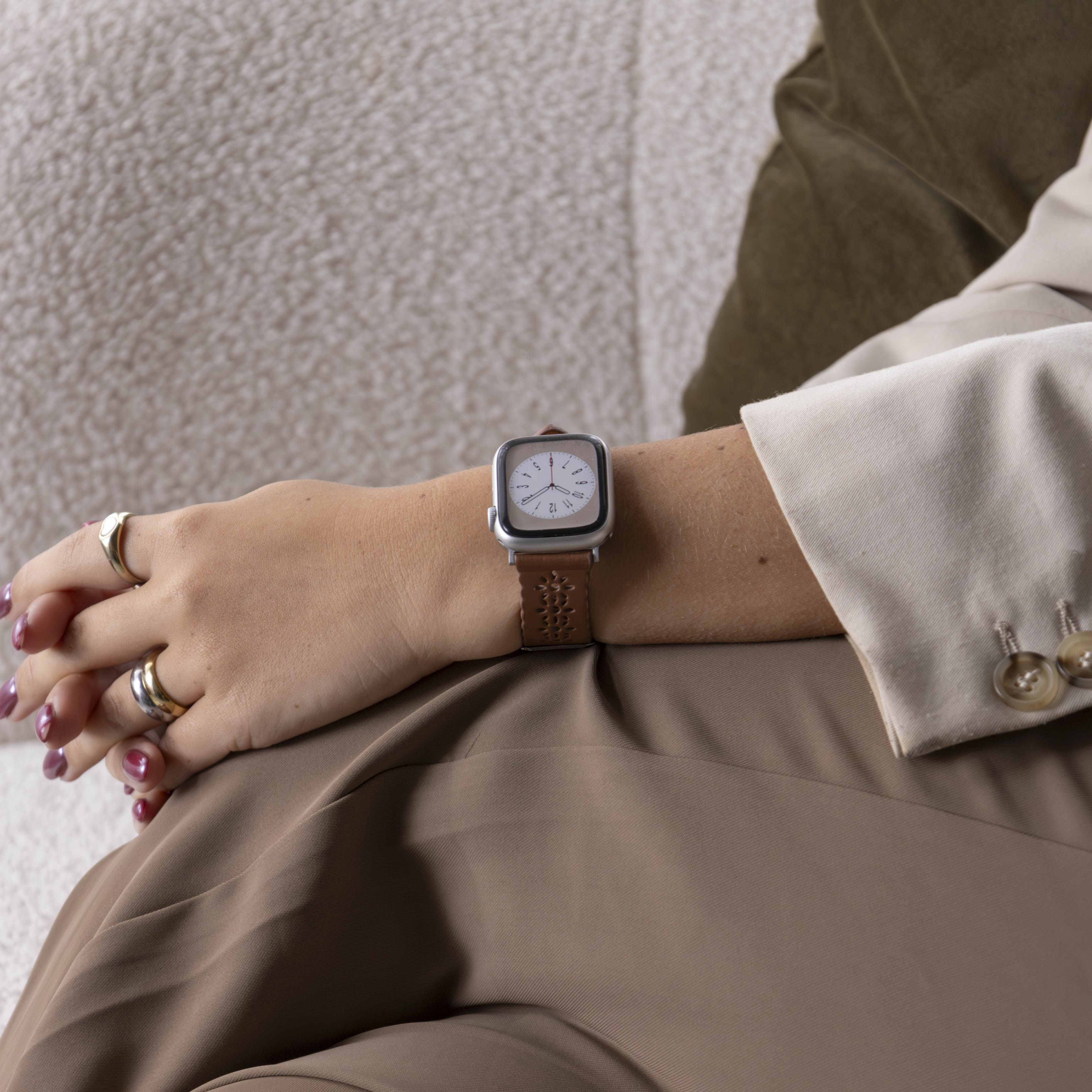 Apple Watch leren bandje patroon (bruin)