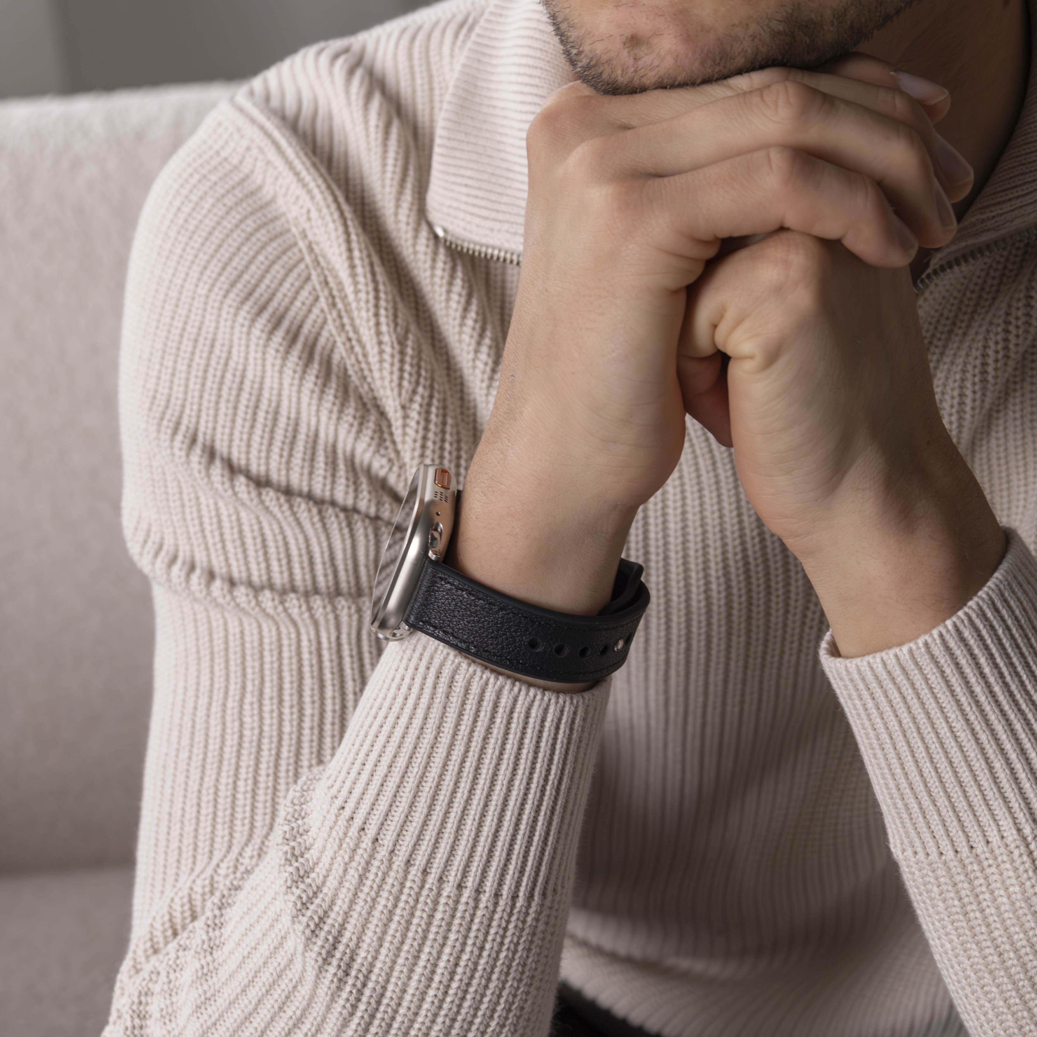 Apple Watch Ultra leren hybrid bandje (zwart)