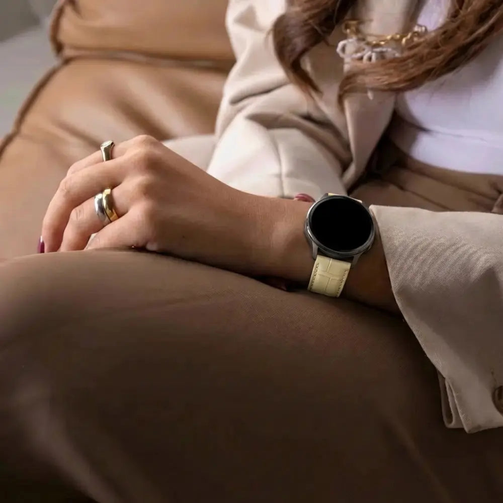 Bandz Garmin Approach S42 Leather Strap Crocodile Grain (Beige)