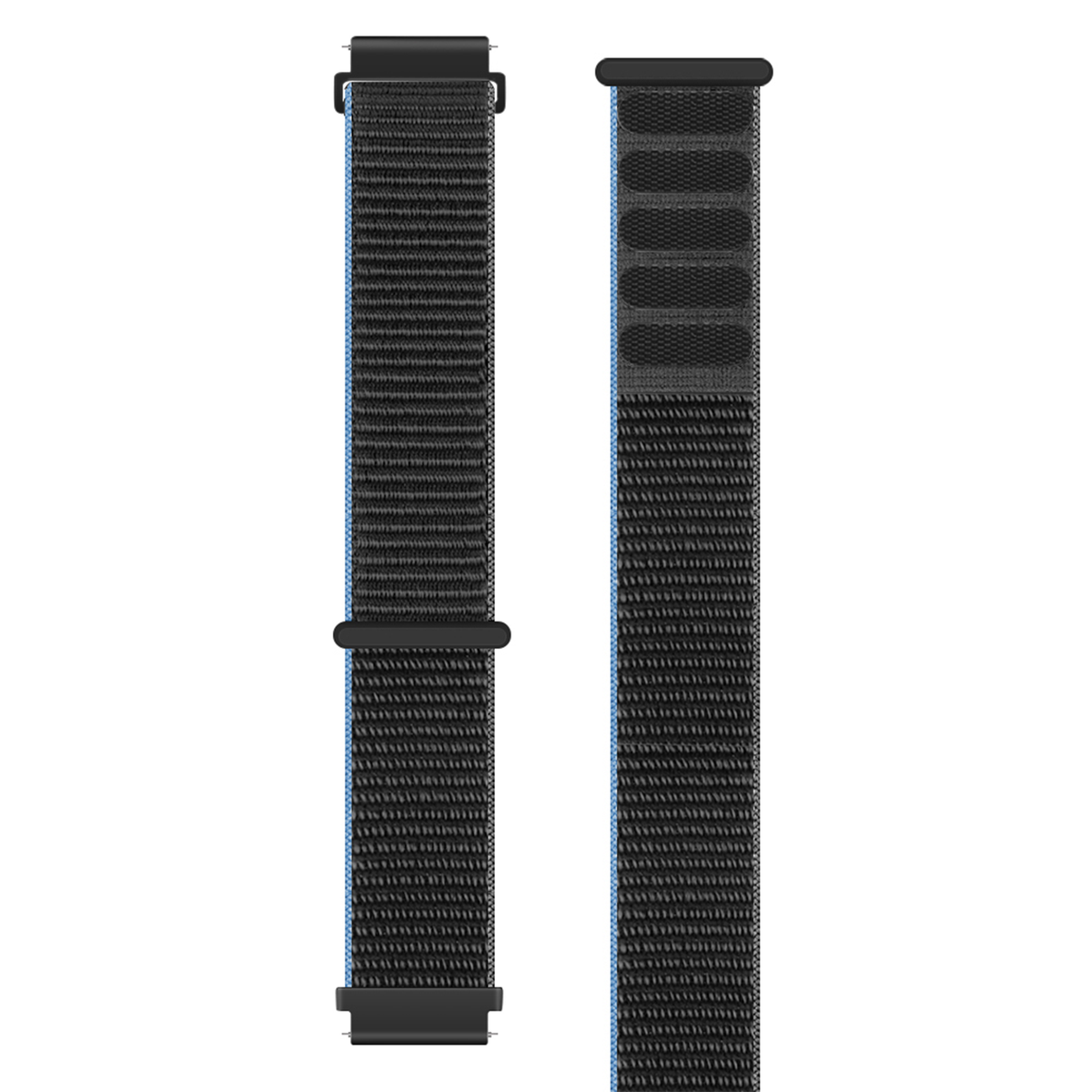 Nylon Strap, charcoal, laid flat, separate parts, direct top view