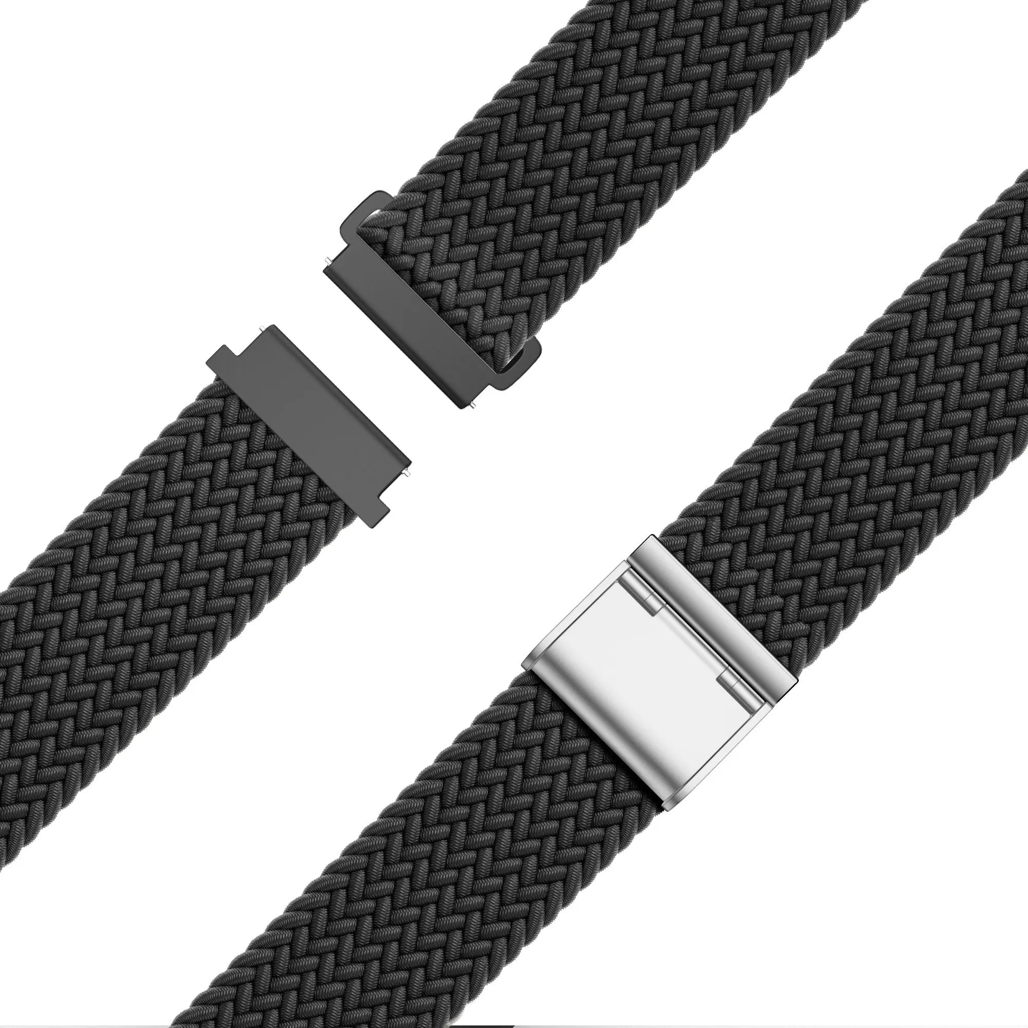Woven Nylon Strap, black, laid flat, separate parts, direct top view
