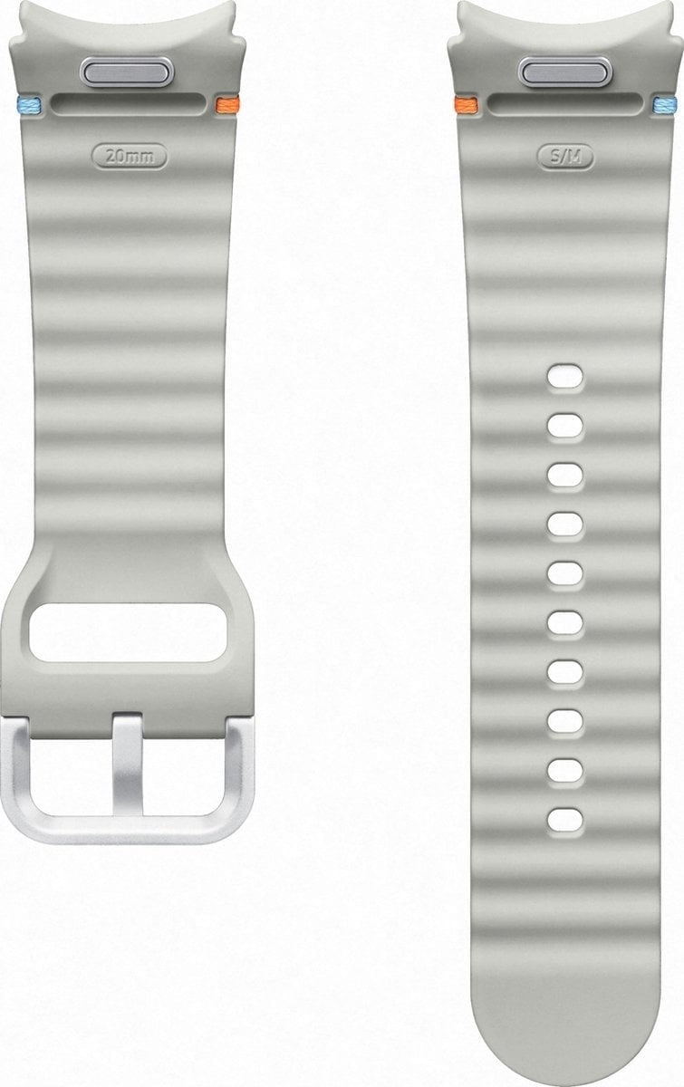 Silicone Sport Strap, silver, laid flat, separate parts, direct top view