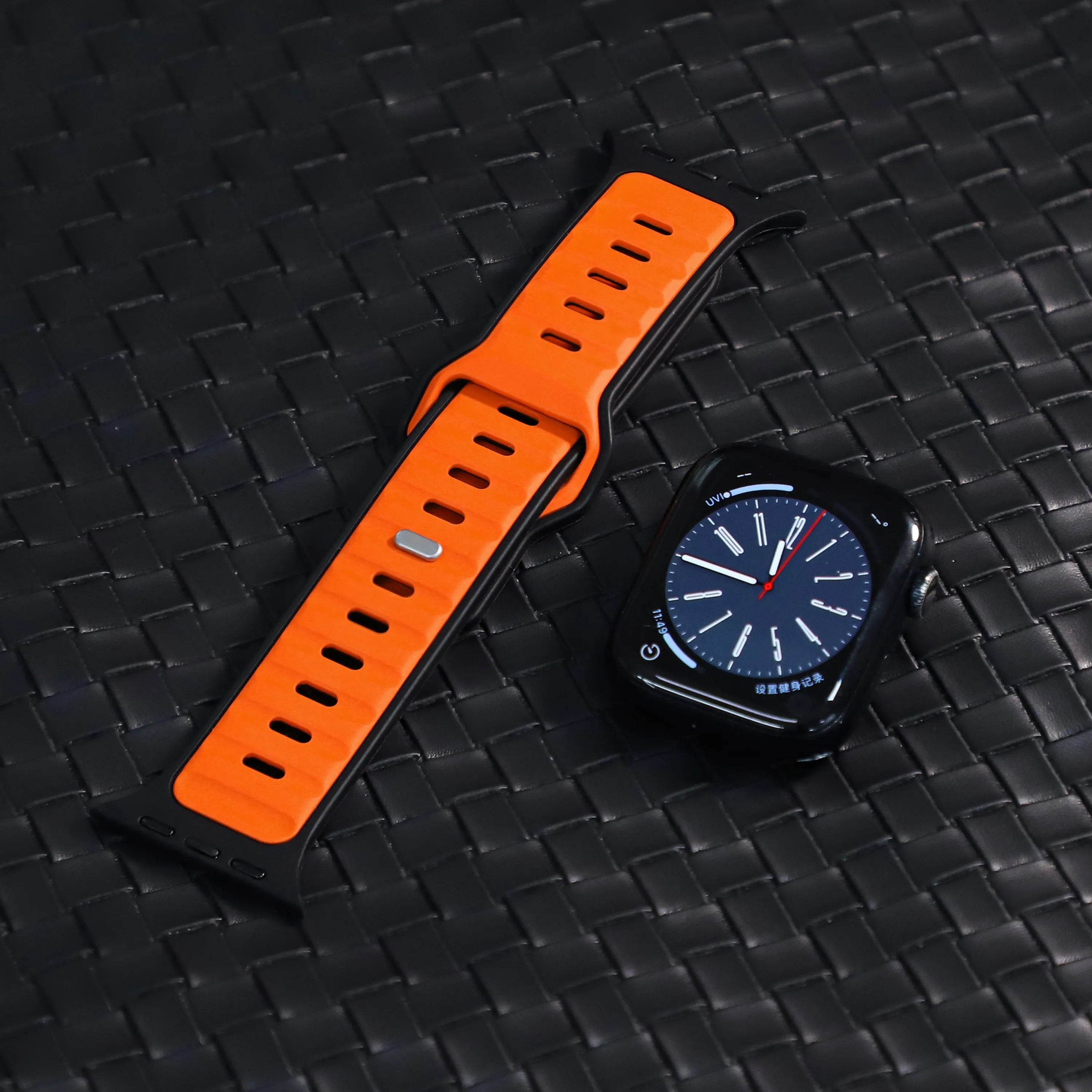 Apple Watch premium outdoor siliconen bandje (oranje/zwart)
