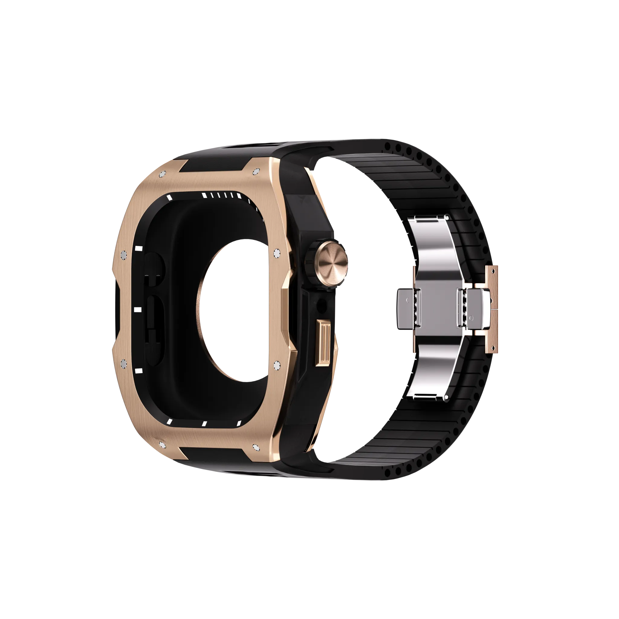 Reqior Apple Watch 45mm case met rubberen band (roségoud/zwart)