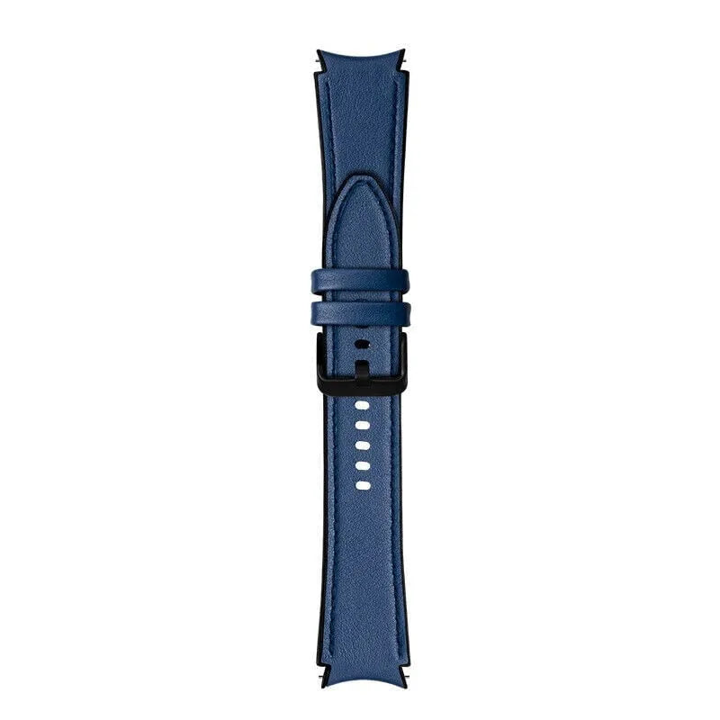 Leather Hybrid Strap, dark blue, laid flat, separate parts, direct top view