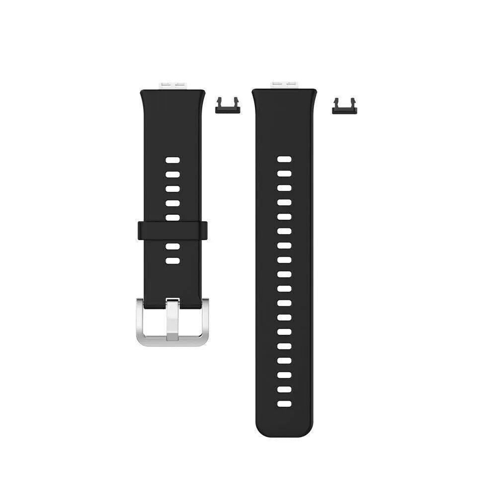 Silicone Strap, black, laid flat, separate parts, direct top view
