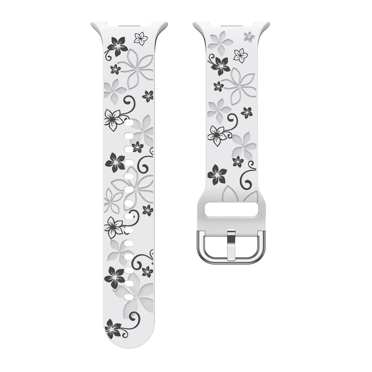 Flower Silicone Strap, laid flat, separate parts, direct top view