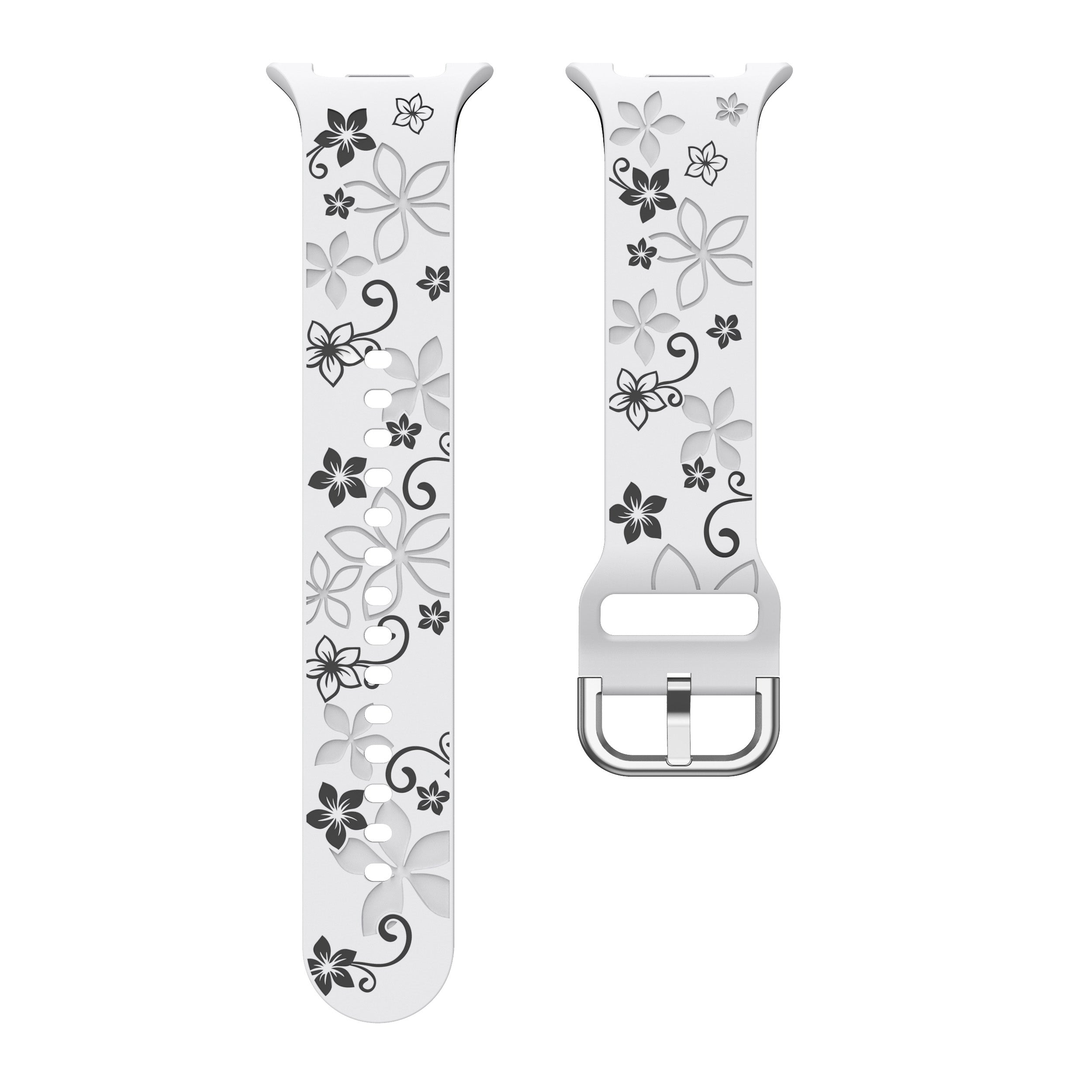 Samsung Galaxy Watch 8 - 44mm flower silicone band (wit/zwart)