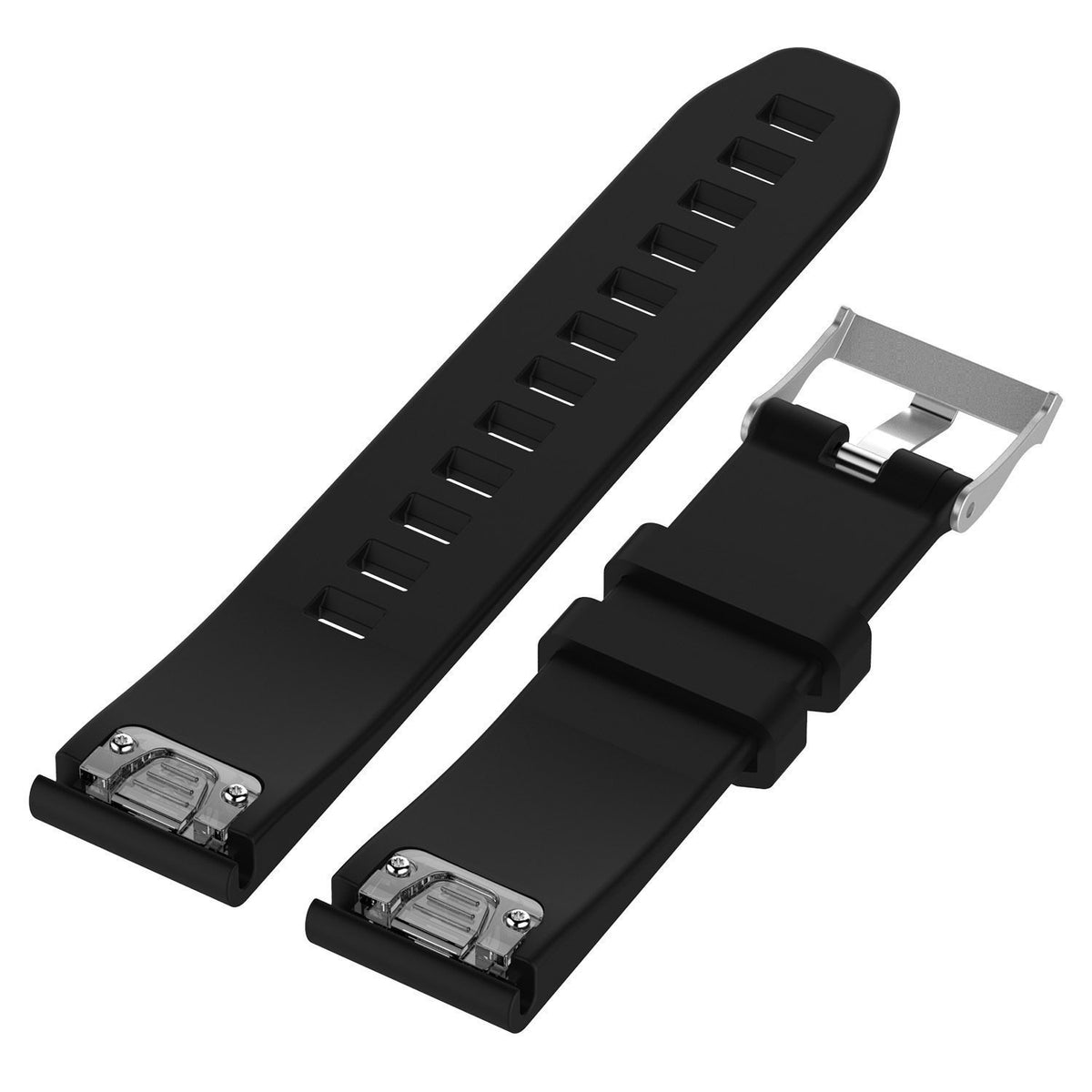 Glossy Silicone Strap, black, laid flat, separate parts, direct top view