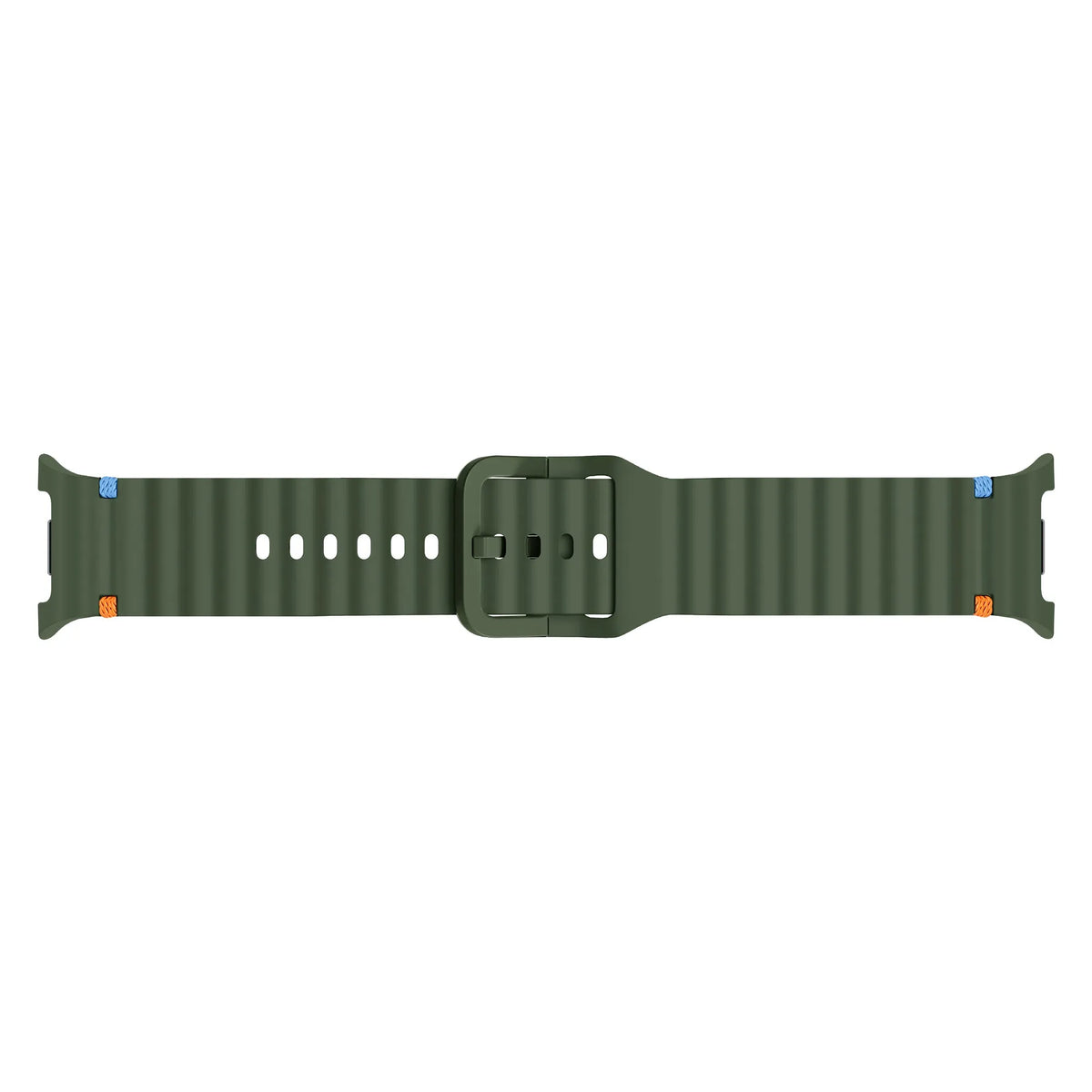 Wave Silicone Strap, army green, laid flat, joined, direct top view