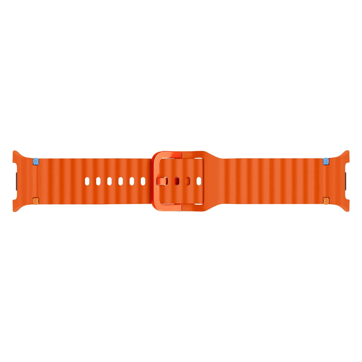 Wave Silicone Strap, orange, laid flat, joined, direct top view