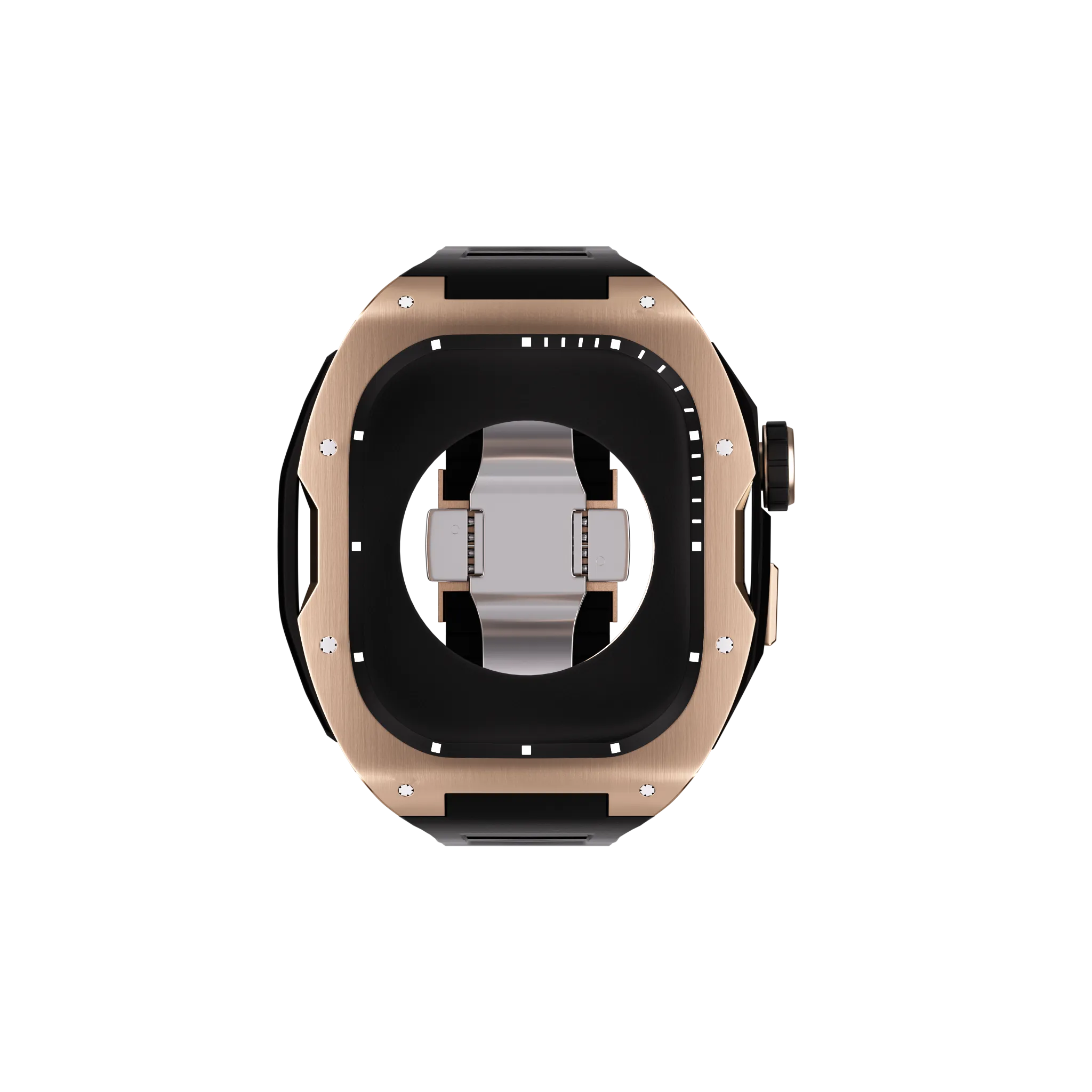 Reqior Apple Watch 45mm case met rubberen band (roségoud/zwart)