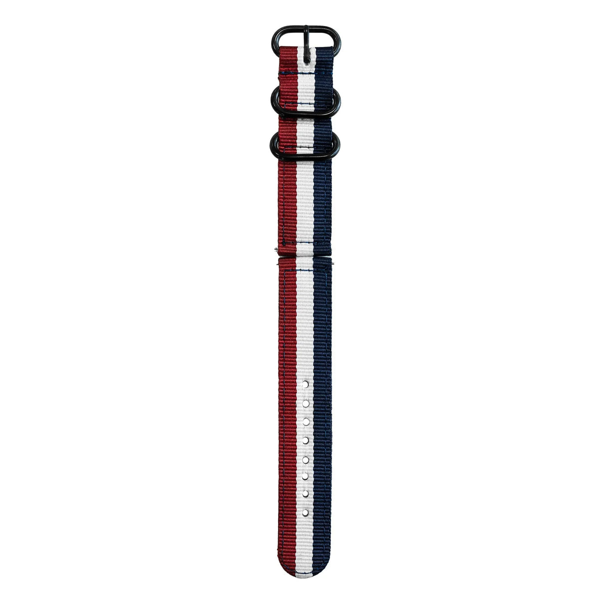 Nylon Buckle Strap, tricolour, laid flat, joined, direct top view