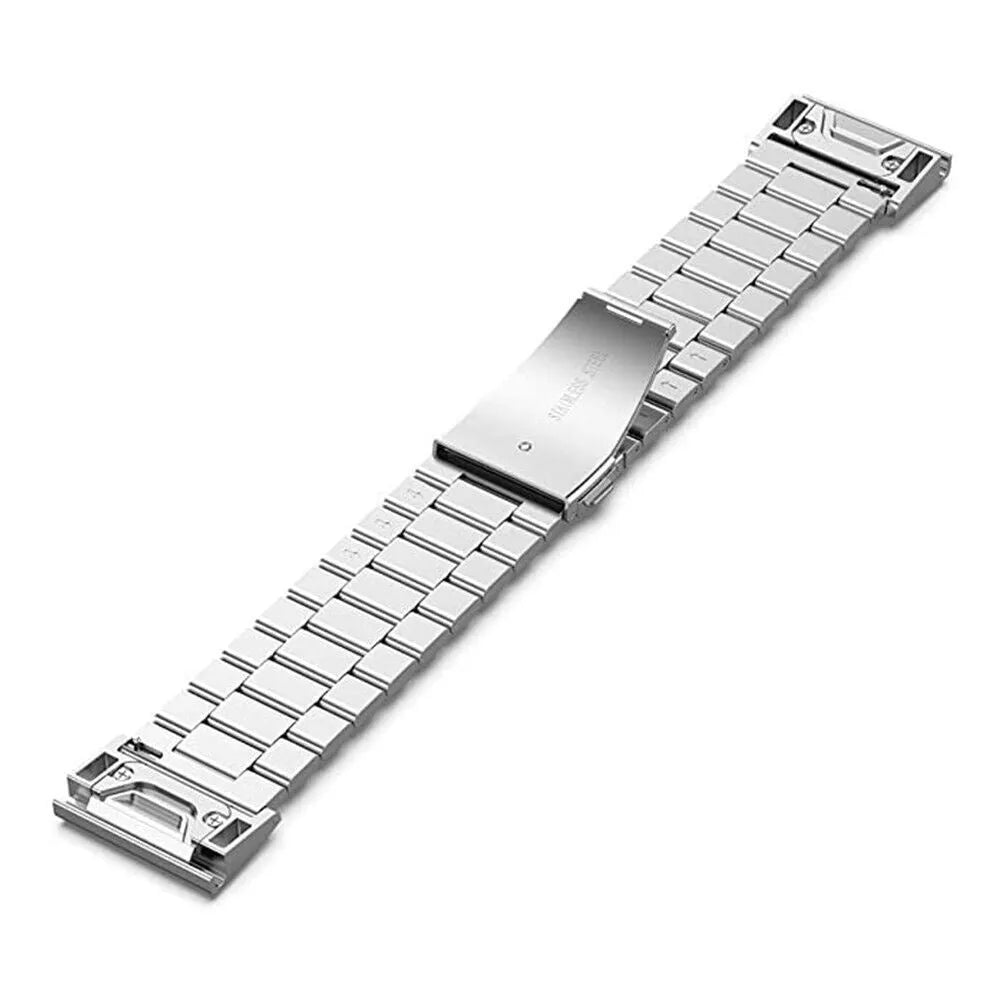 Steel Strap, silver, laid flat, joined, direct top view