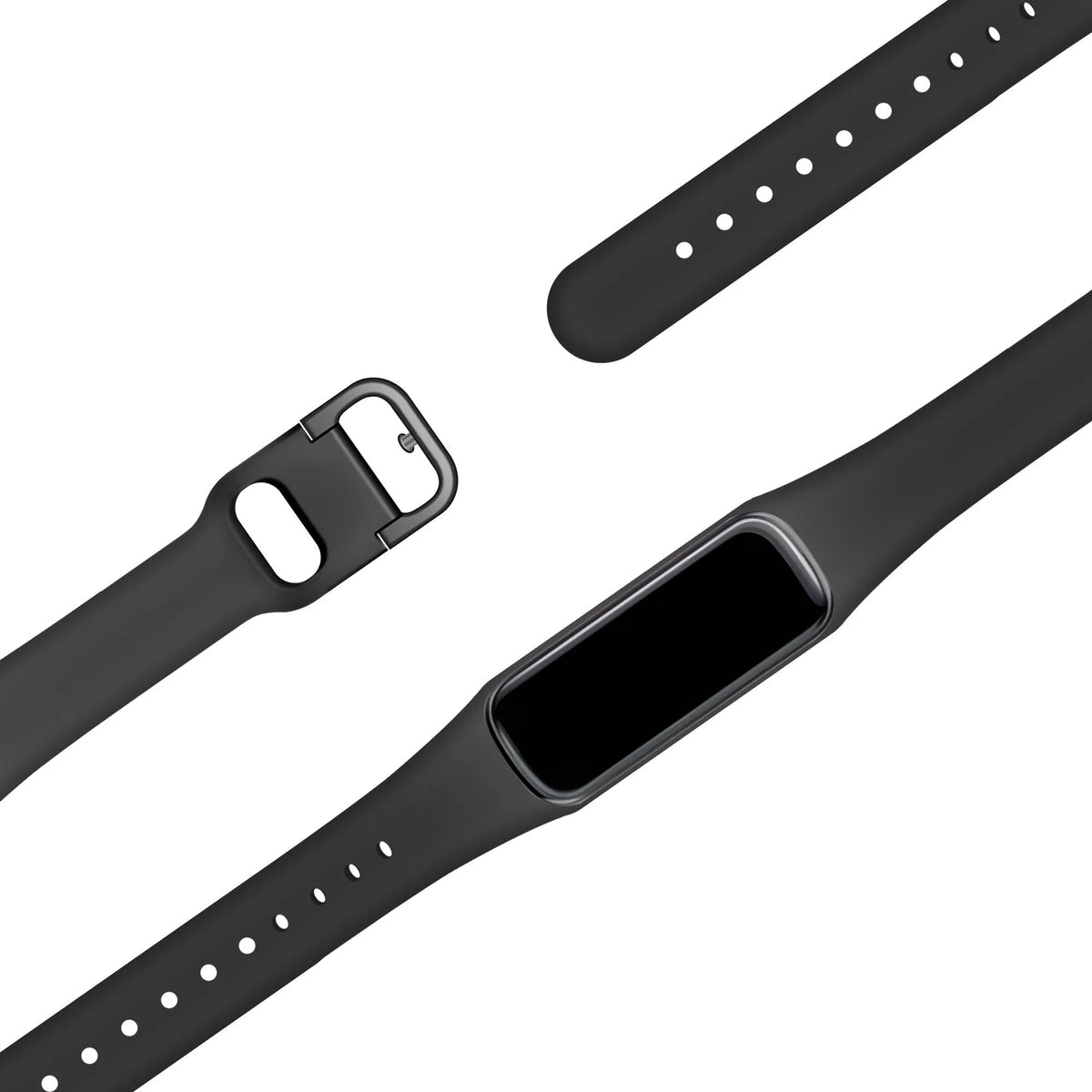 Silicone Strap with Buckle, laid flat, separate parts, top and underside view