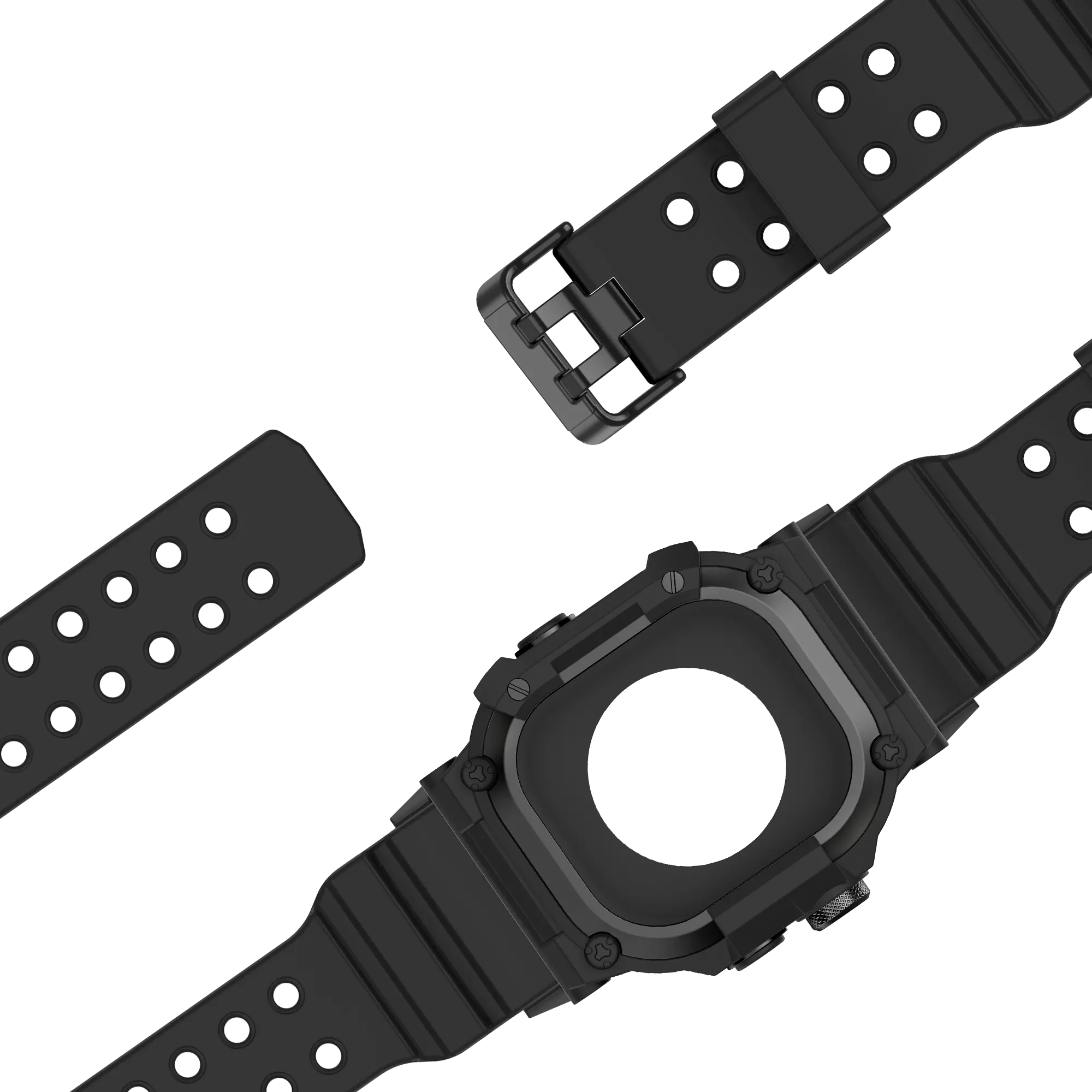 Bandz Apple Watch Ultra TPU band met case (zwart met zwart)