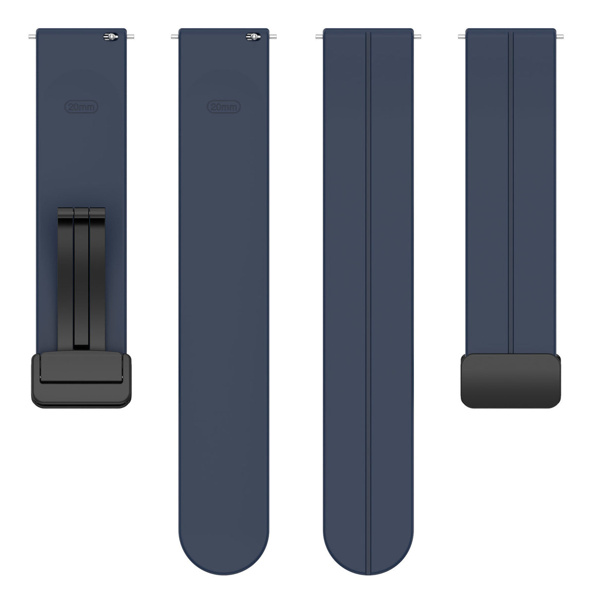 D-Buckle Silicone Strap, laid flat, separate parts, top and underside view