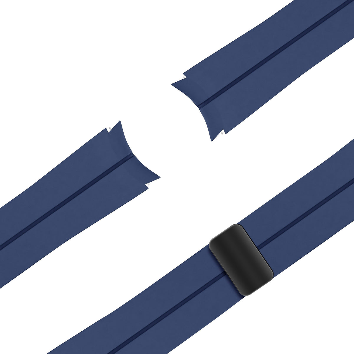 D-Buckle Silicone Strap, dark blue, laid flat, joined, 45° top view