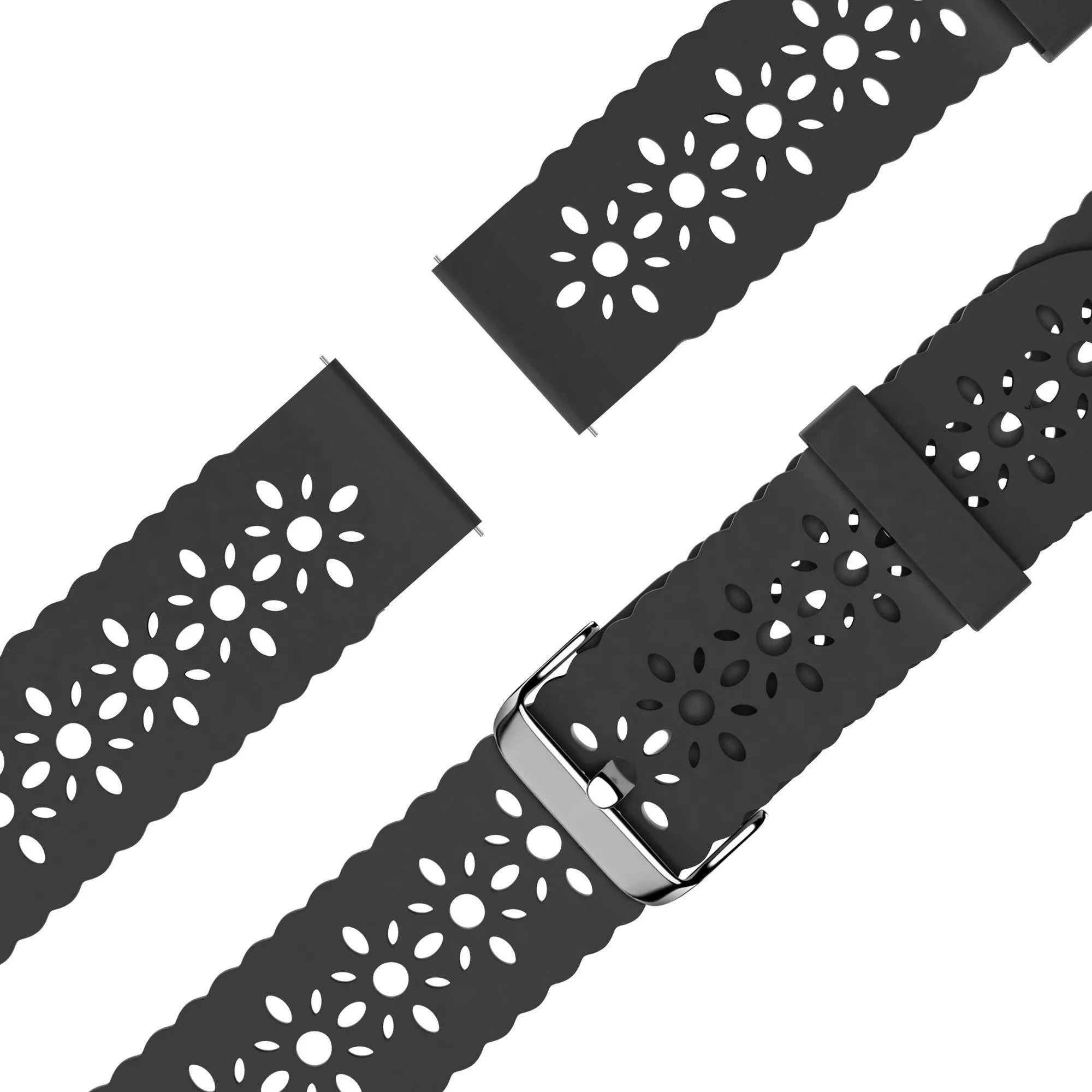 Bandz Pebble Round 2 - 20mm siliconen band met bloemenpatroon (zwart)
