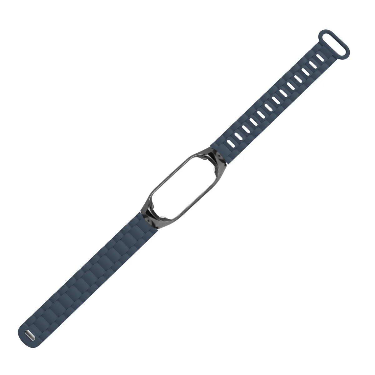 Silicone TPU Strap with Frame, dark blue, laid flat, joined, 45° top view