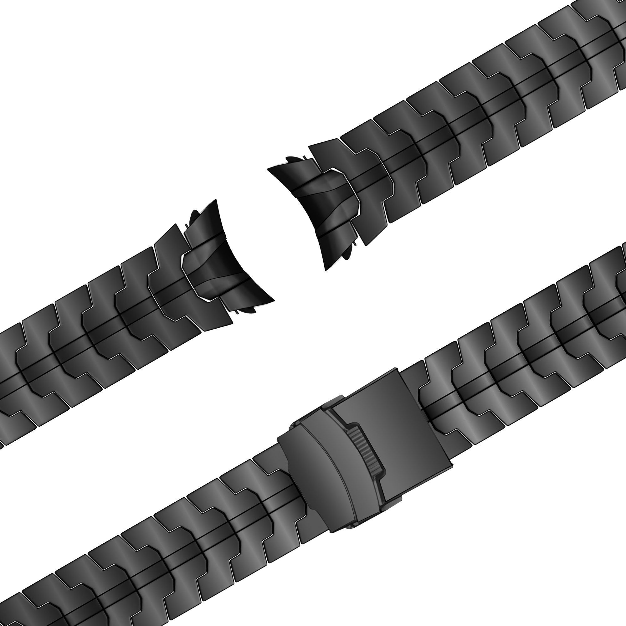 Steel Strap 'Iron', black, laid flat, joined, 45° top view