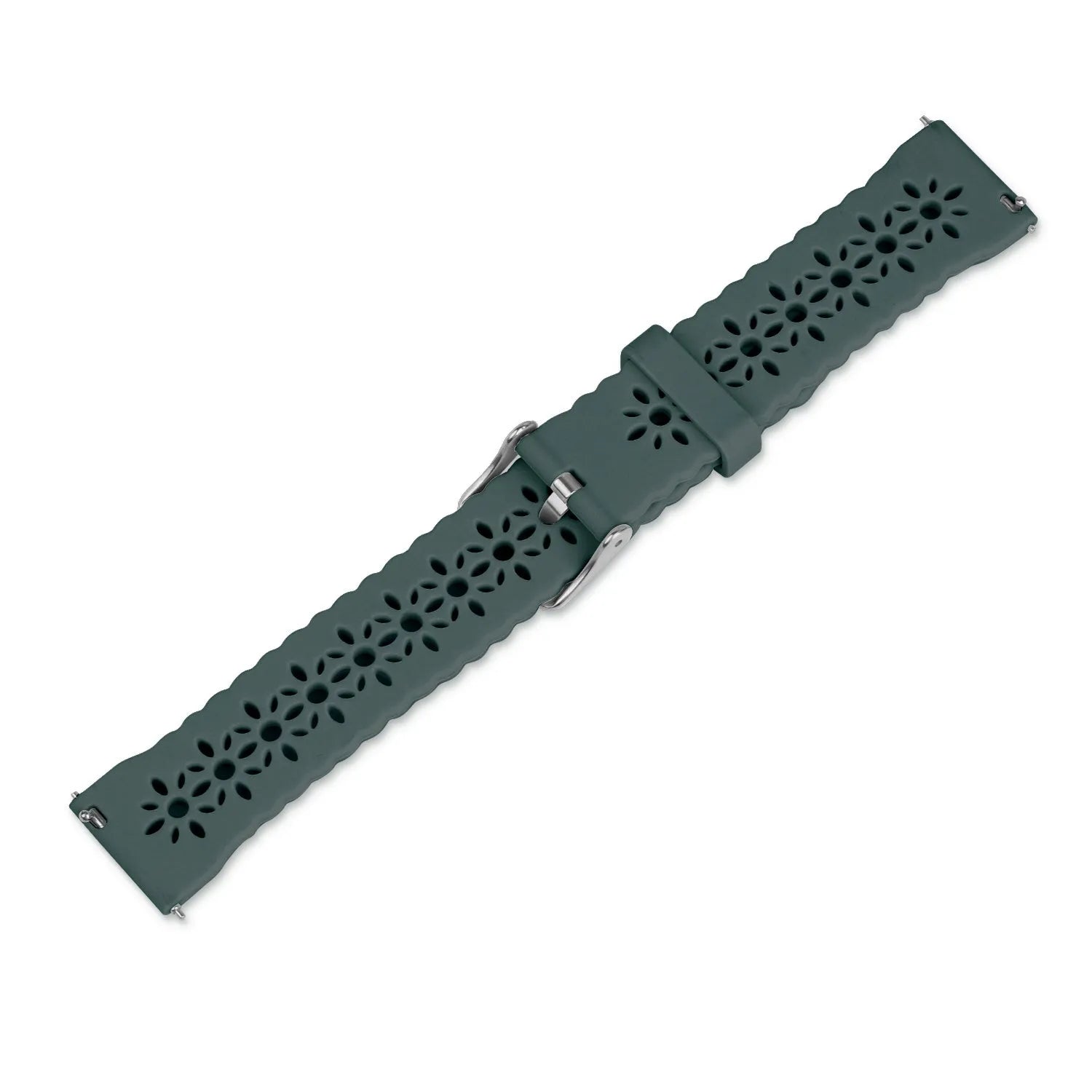 Patterned Silicone Strap, viridian, laid flat, joined, 45° top view