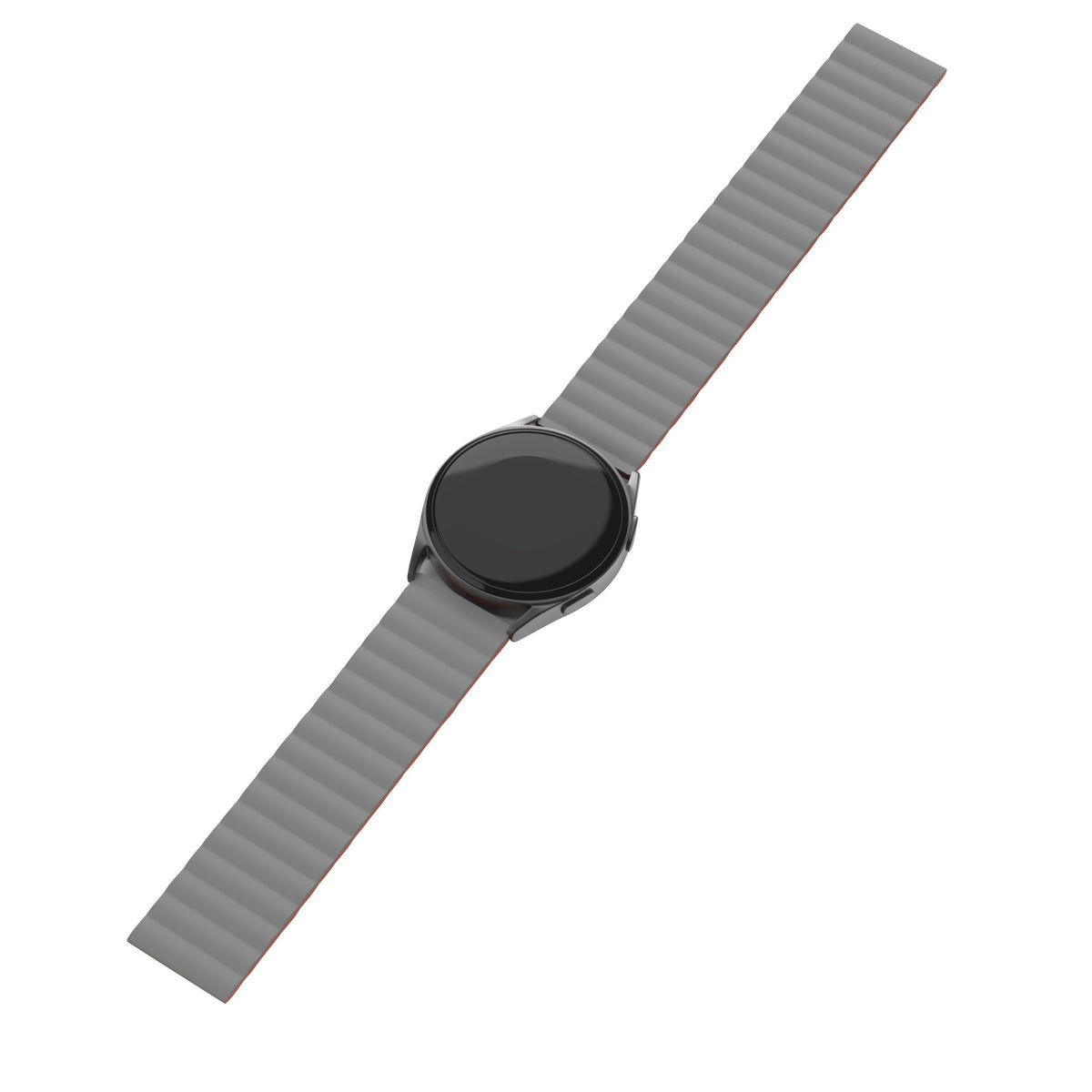 Magnetic Silicone Strap, grey/orange, laid flat, joined, 45° top view