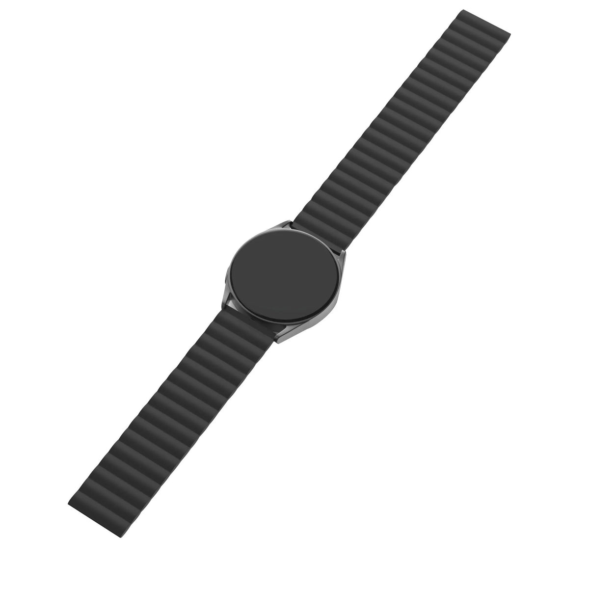Magnetic Silicone Strap, black, laid flat, joined, 45° top view
