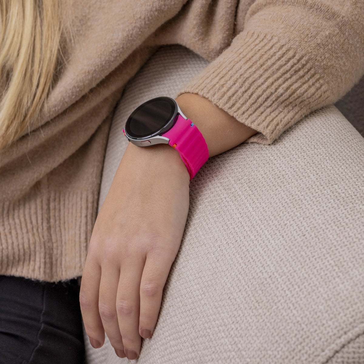Wave Silicone Strap, bright pink, lifestyle photo