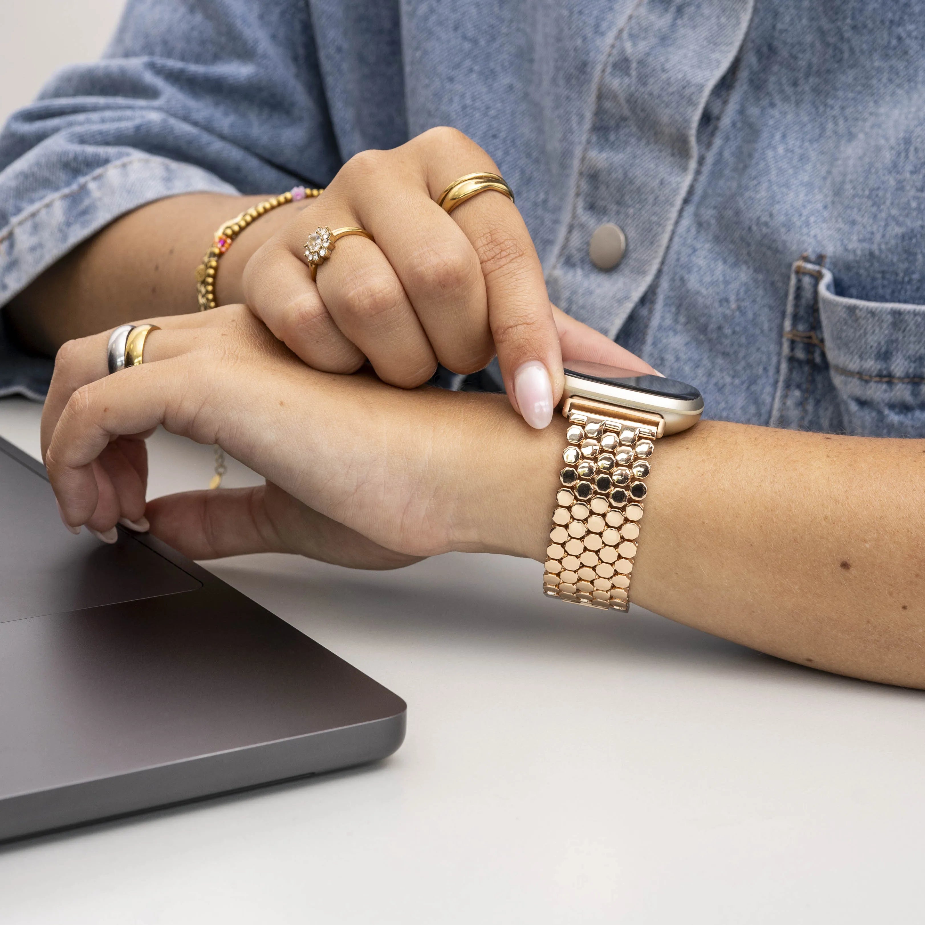 Fitbit Sense stalen vis band (rosé goud)
