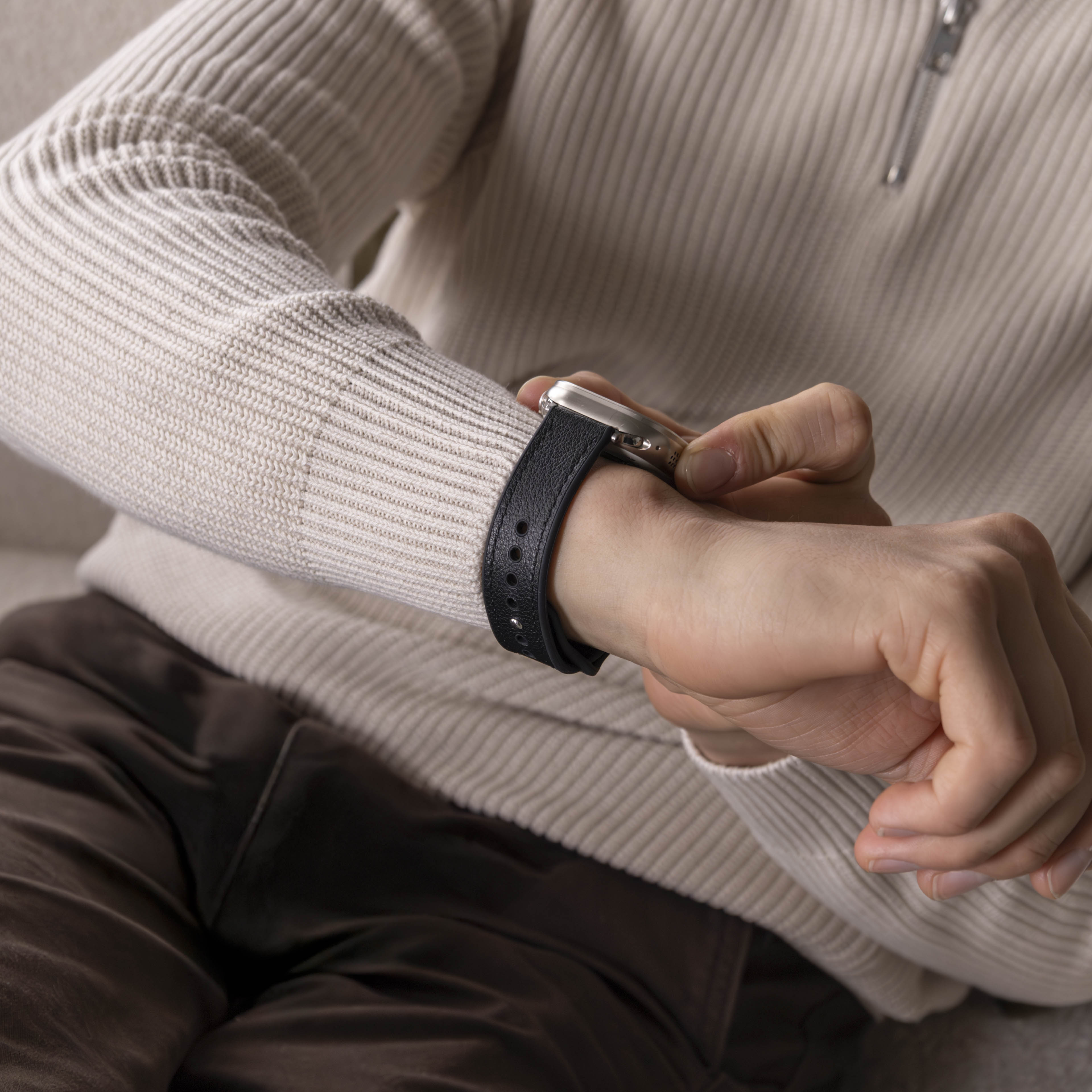 Apple Watch Ultra leren hybrid bandje (zwart)