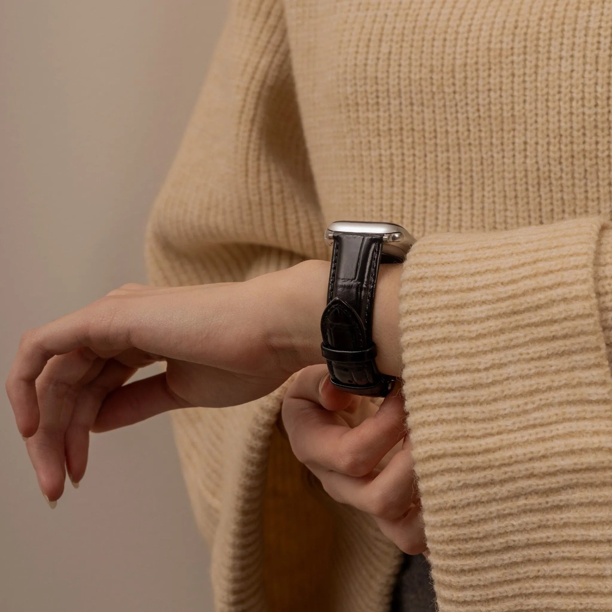 Apple Watch leather crocodile grain band (zwart)