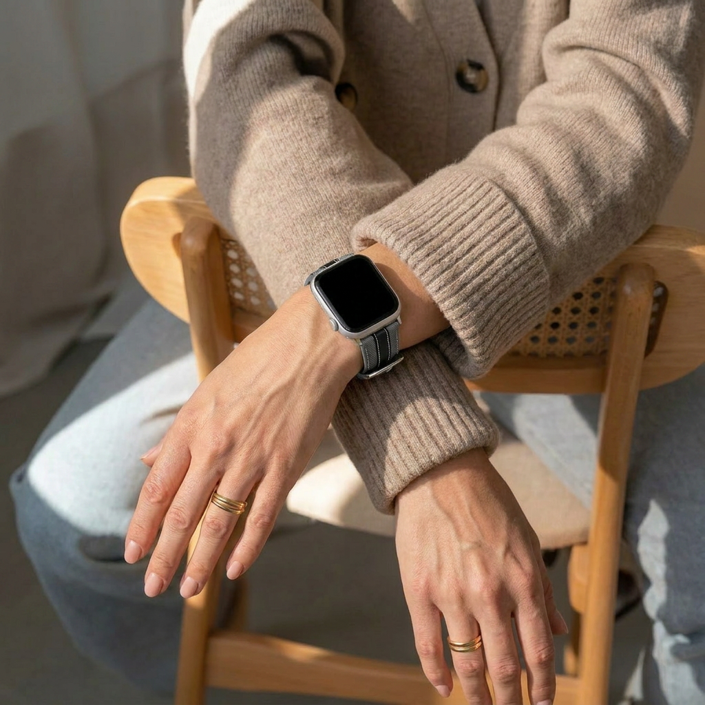 Apple Watch slim hybrid leren band (grijs/zwart)