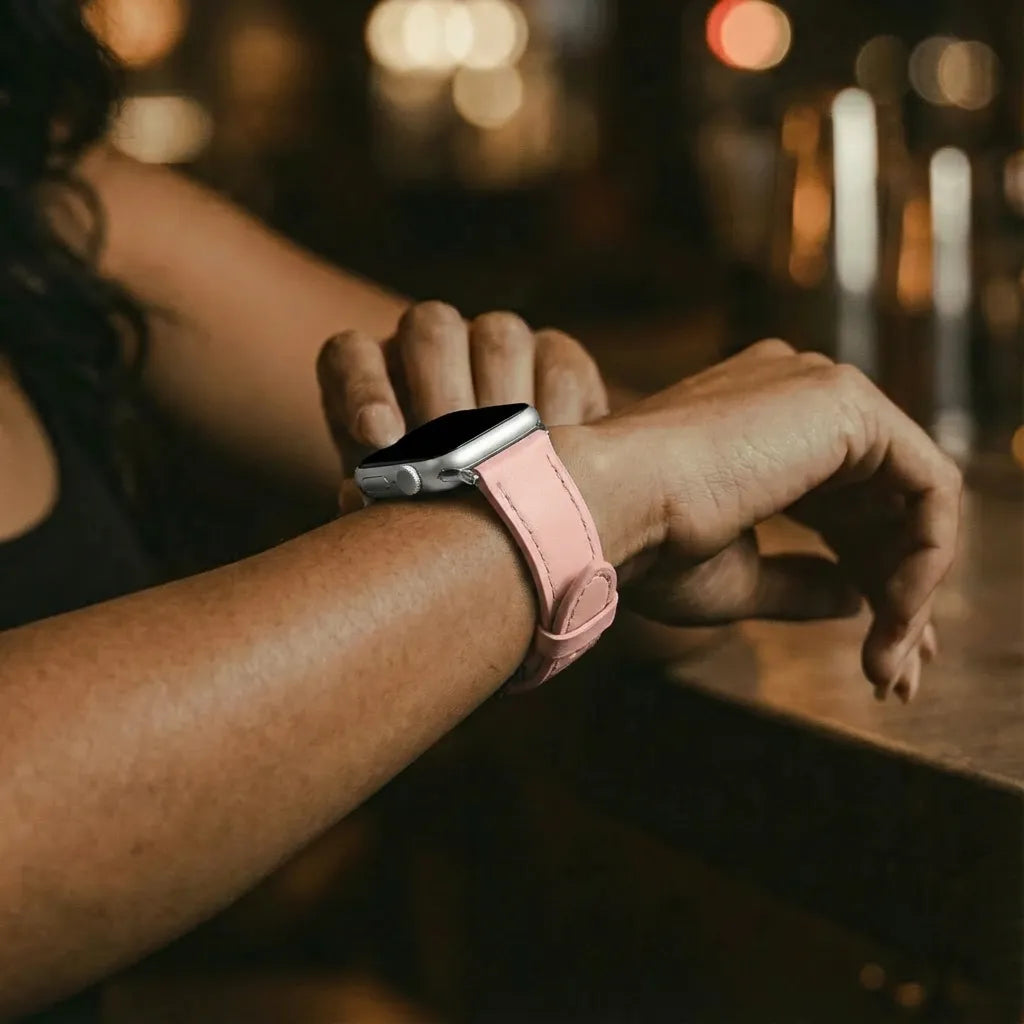 Apple Watch slimfit leren band (roze)