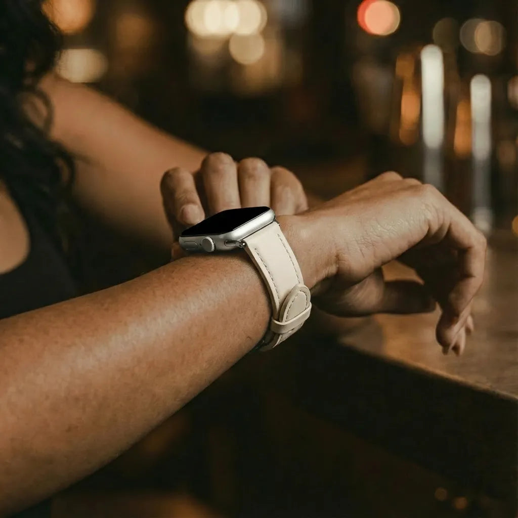 Apple Watch slimfit leren band (lichtbeige)
