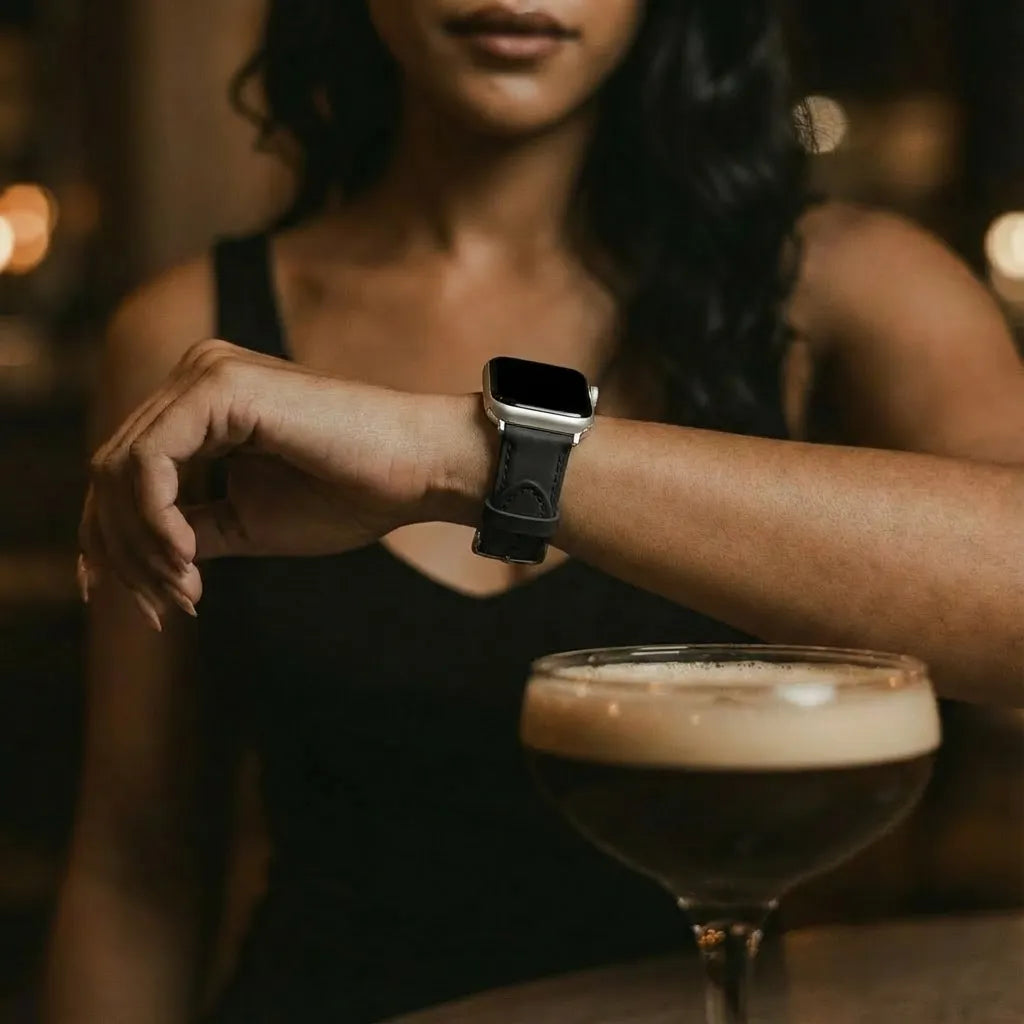 Apple Watch slimfit leren band (zwart)