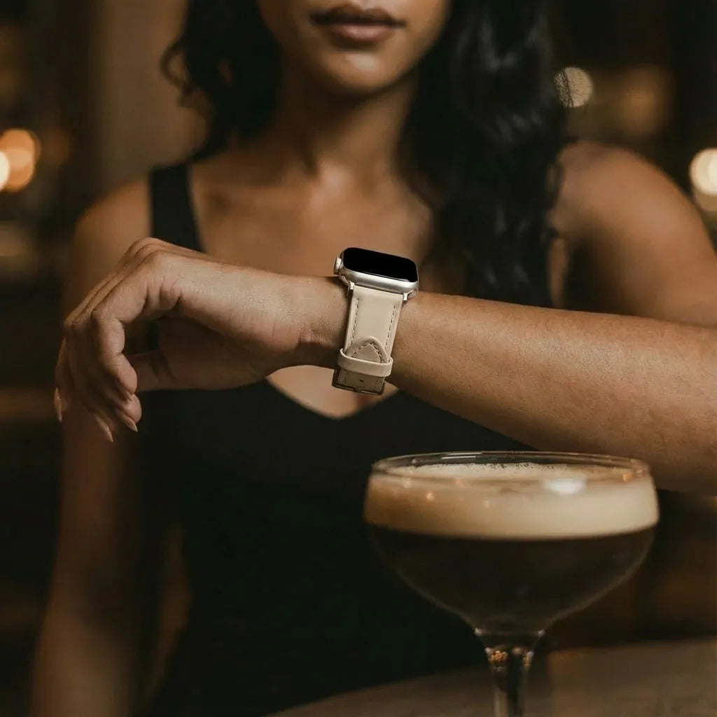 Apple Watch slimfit leren band (milk tea)