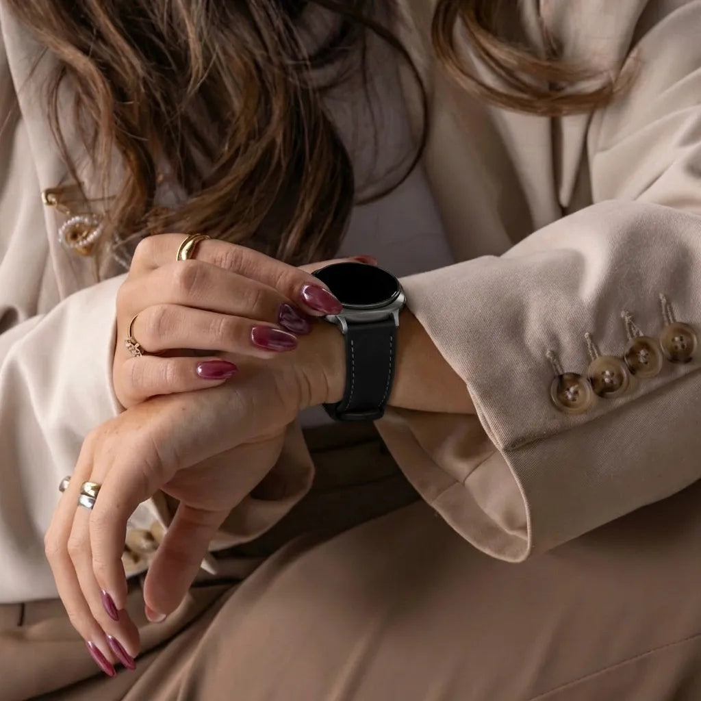 Samsung Galaxy Watch 8 - 44mm leren grain band (zwart)