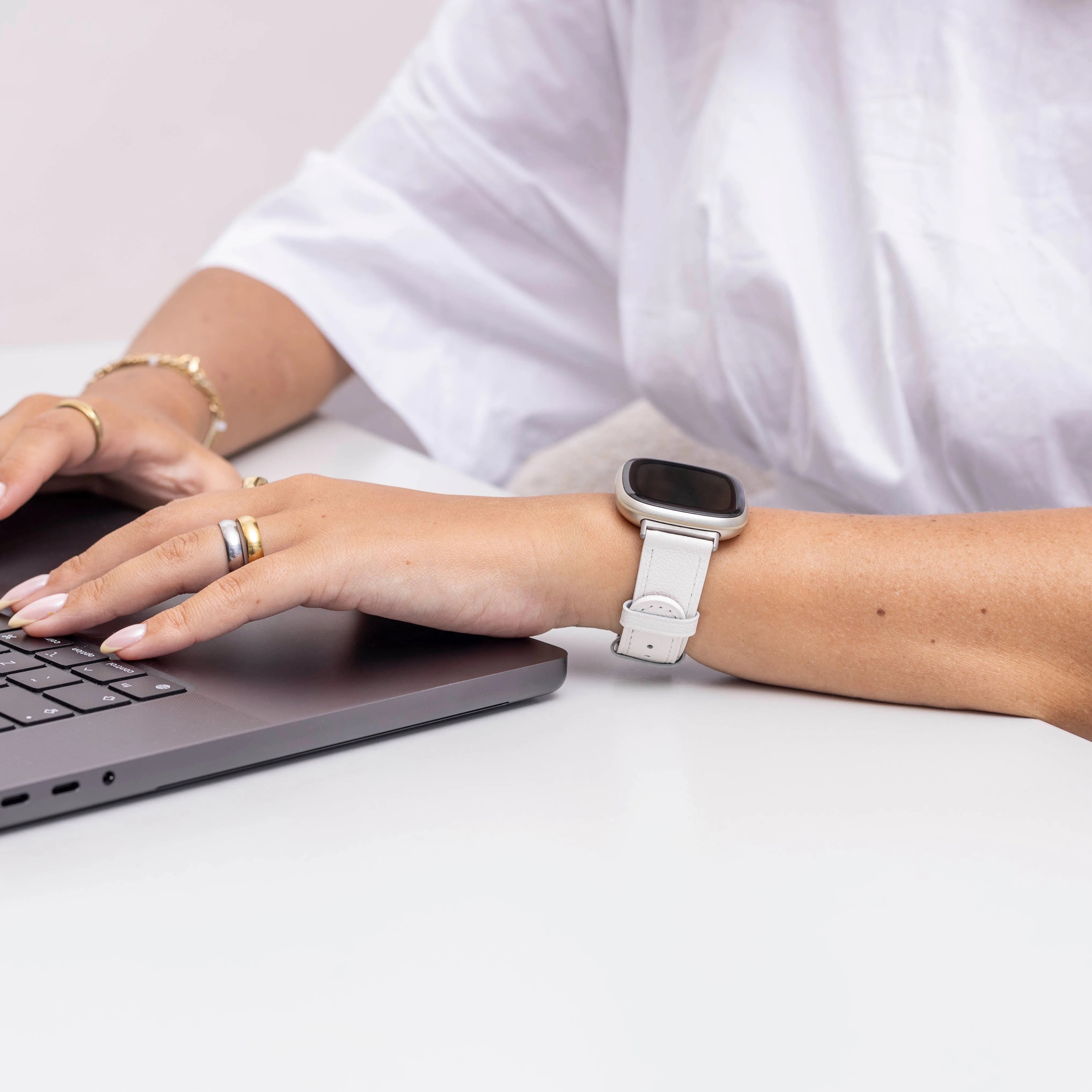 Fitbit Sense bandje leer (wit)
