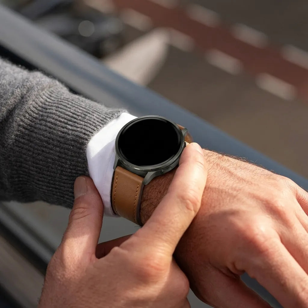 Bandz Garmin Vivomove Luxe lederen band 'Deluxe' (bruin)