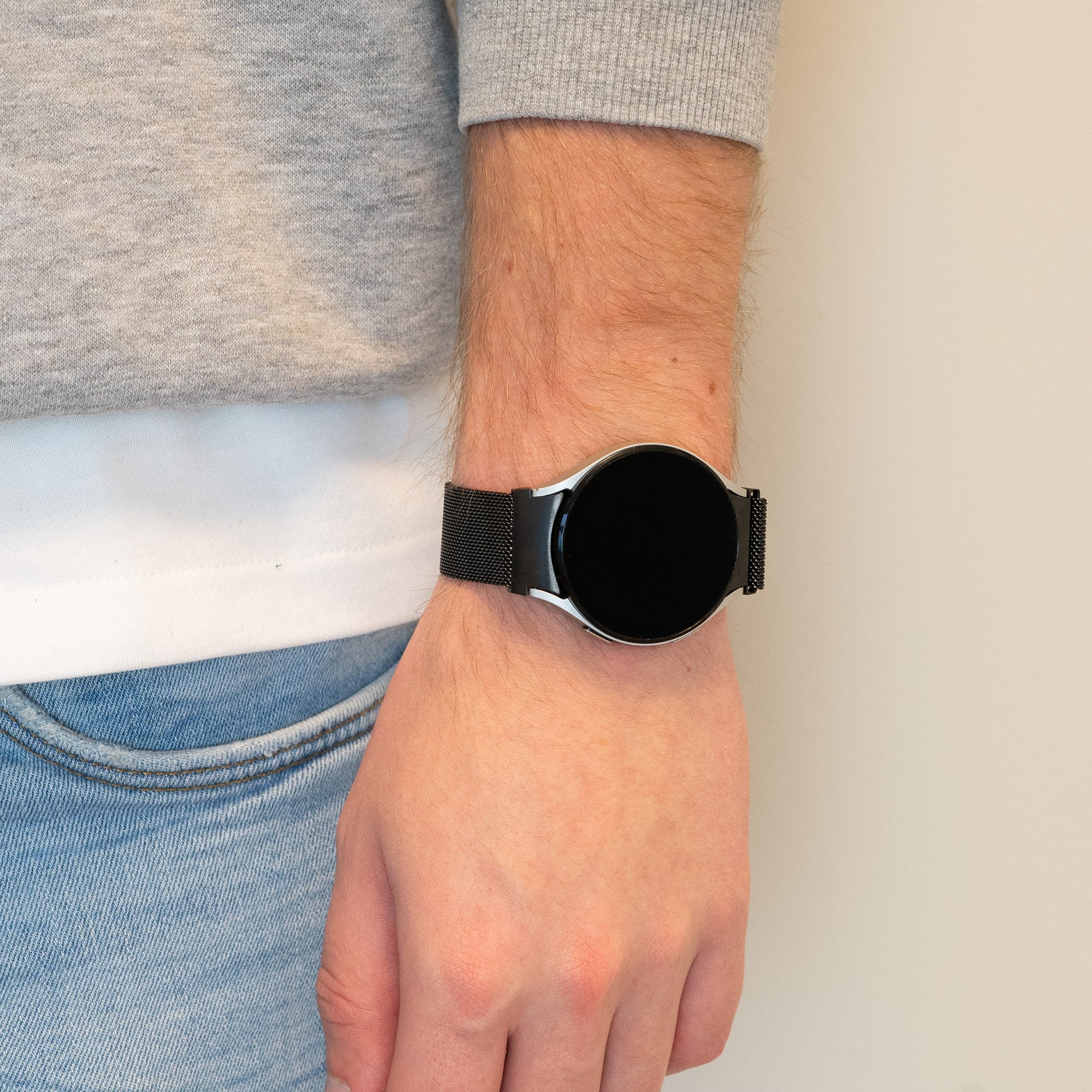 Bandz Samsung Galaxy Watch 4 - 44mm Milanese loop band (zwart)