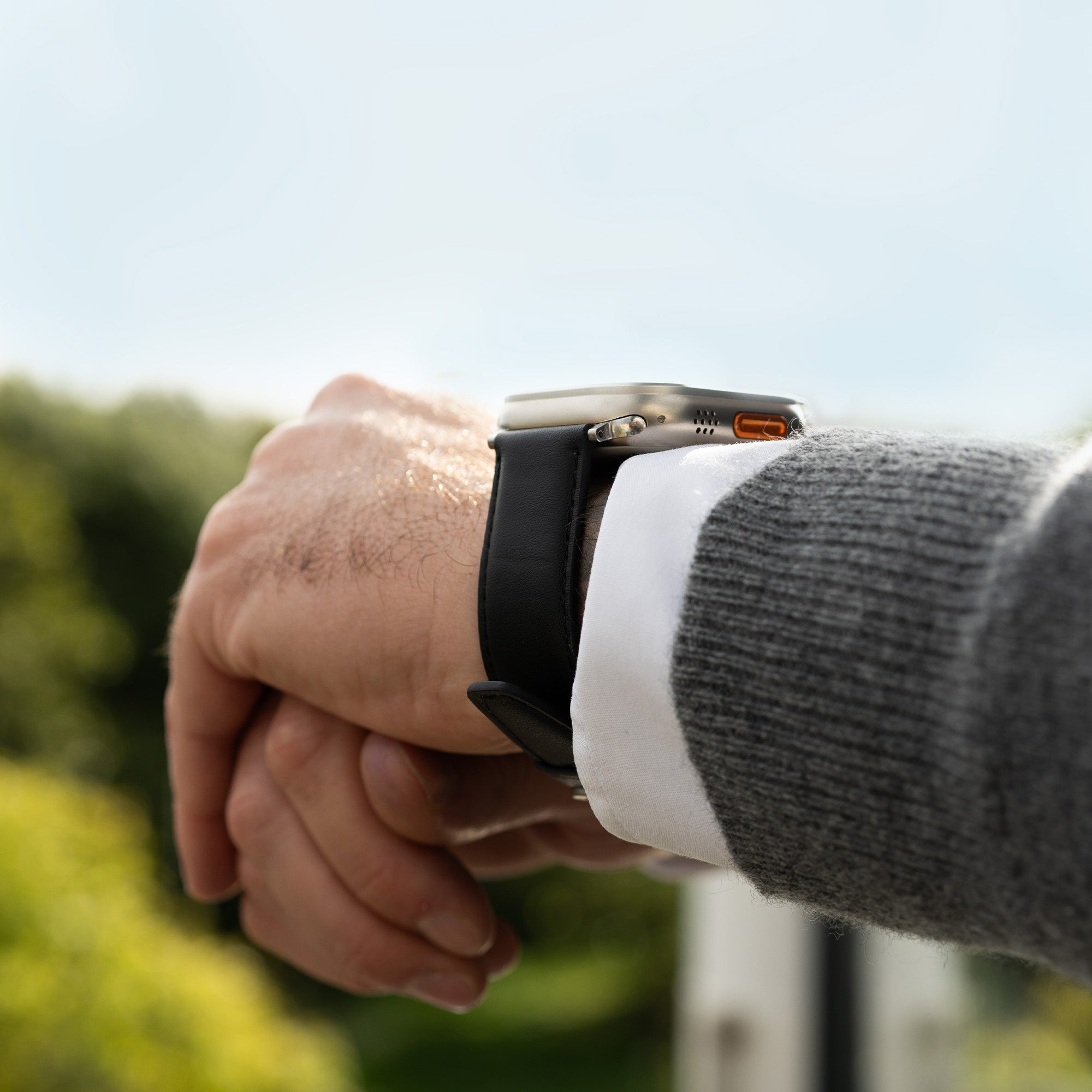 Bandz Apple Watch Ultra lederen band 'Classic' (zwart)
