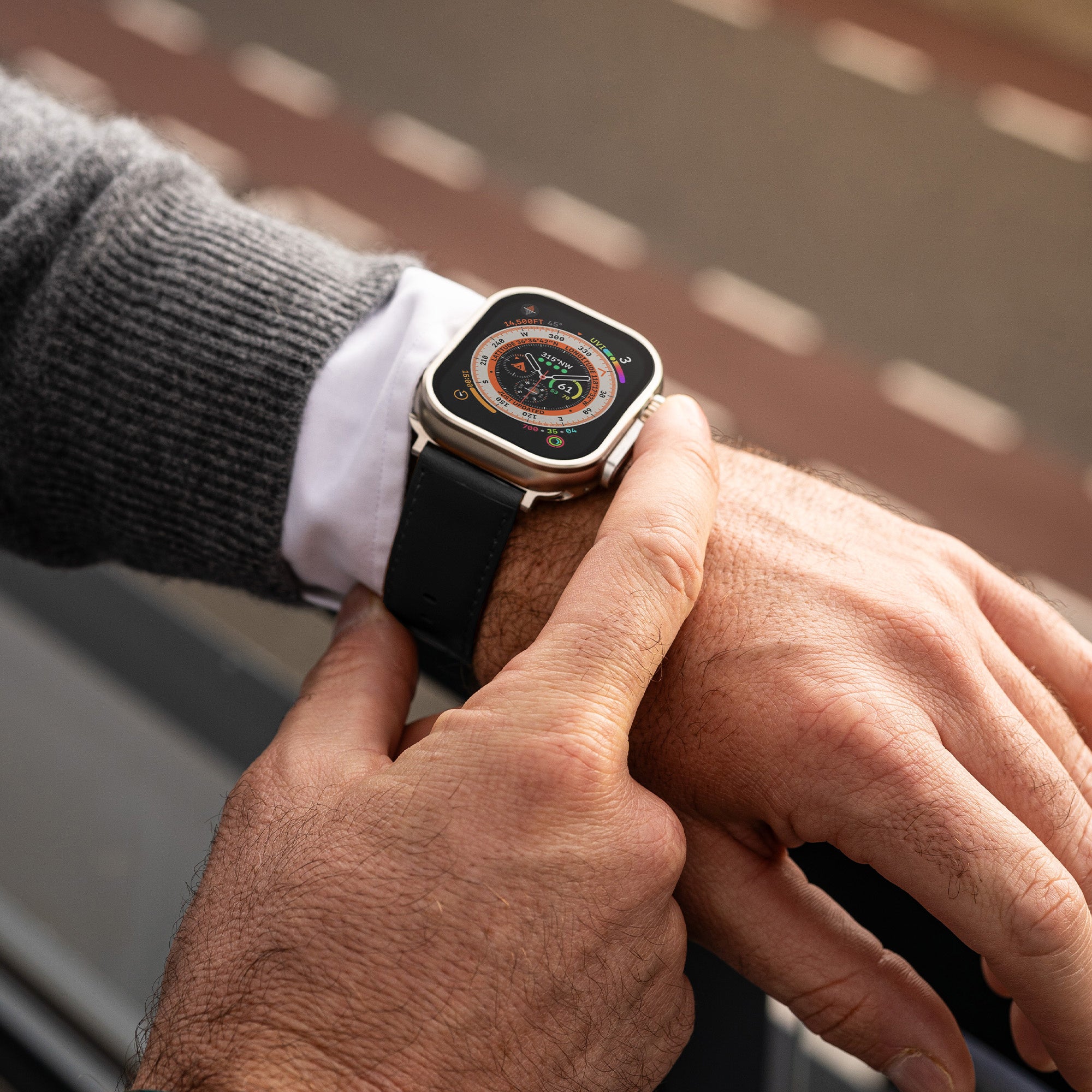 Bandz Apple Watch Ultra lederen band 'Classic' (zwart)