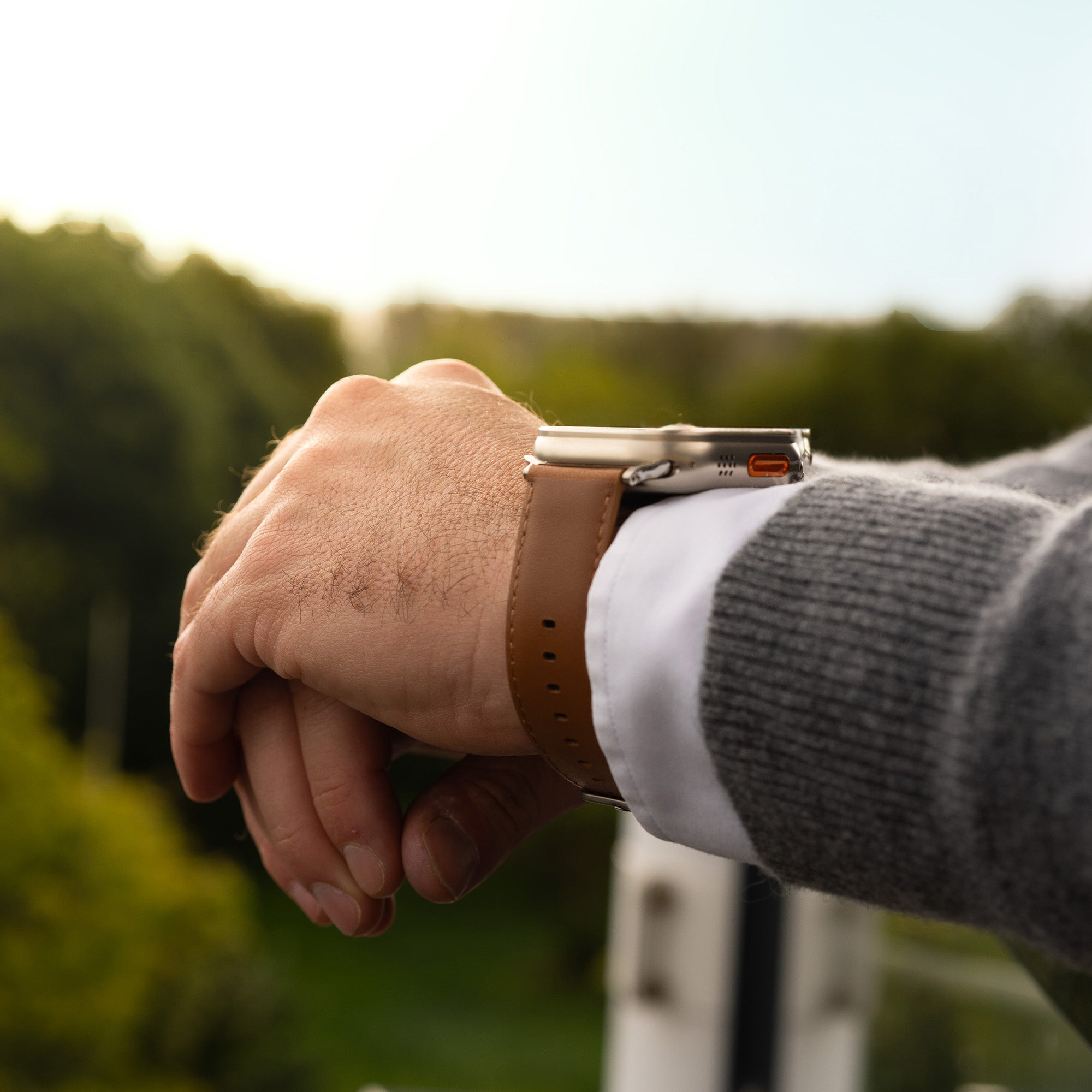 Bandz Apple Watch Ultra lederen band 'Classic' (lichtbruin)