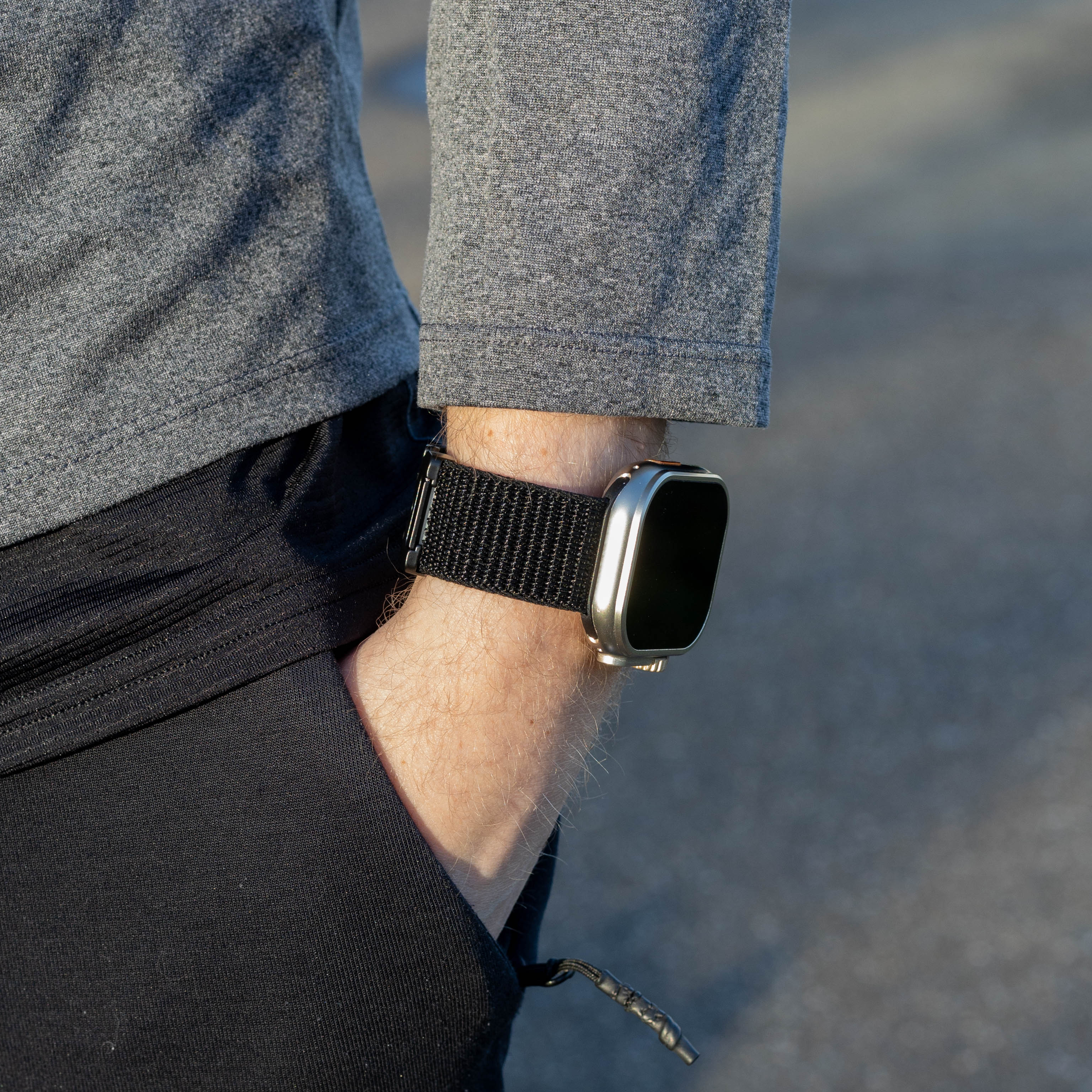 Bandz Apple Watch Ultra nylon band 'Classic met P-buckle (zwart)